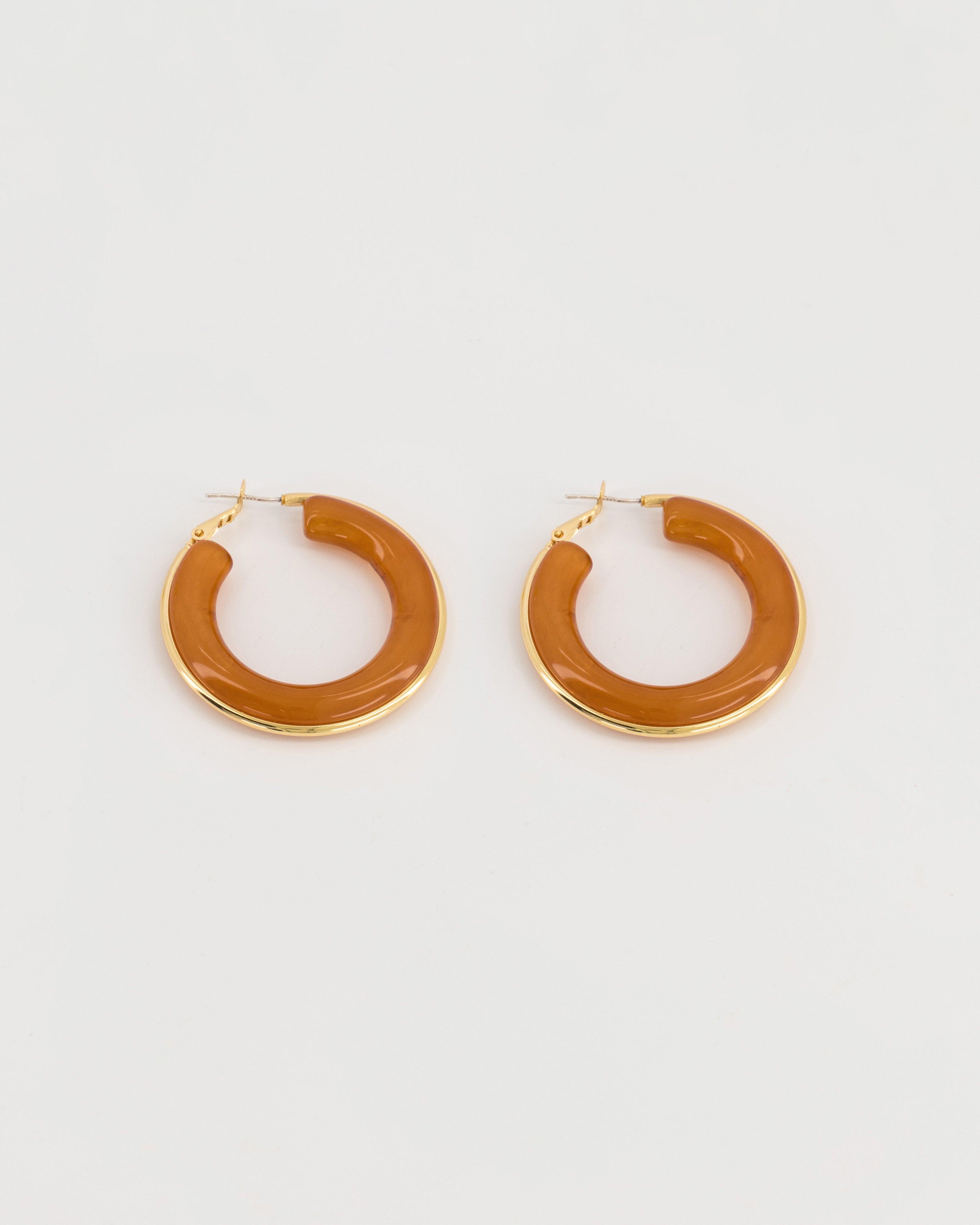 Large Two-Tone Resin Hoop Earrings -  Brown