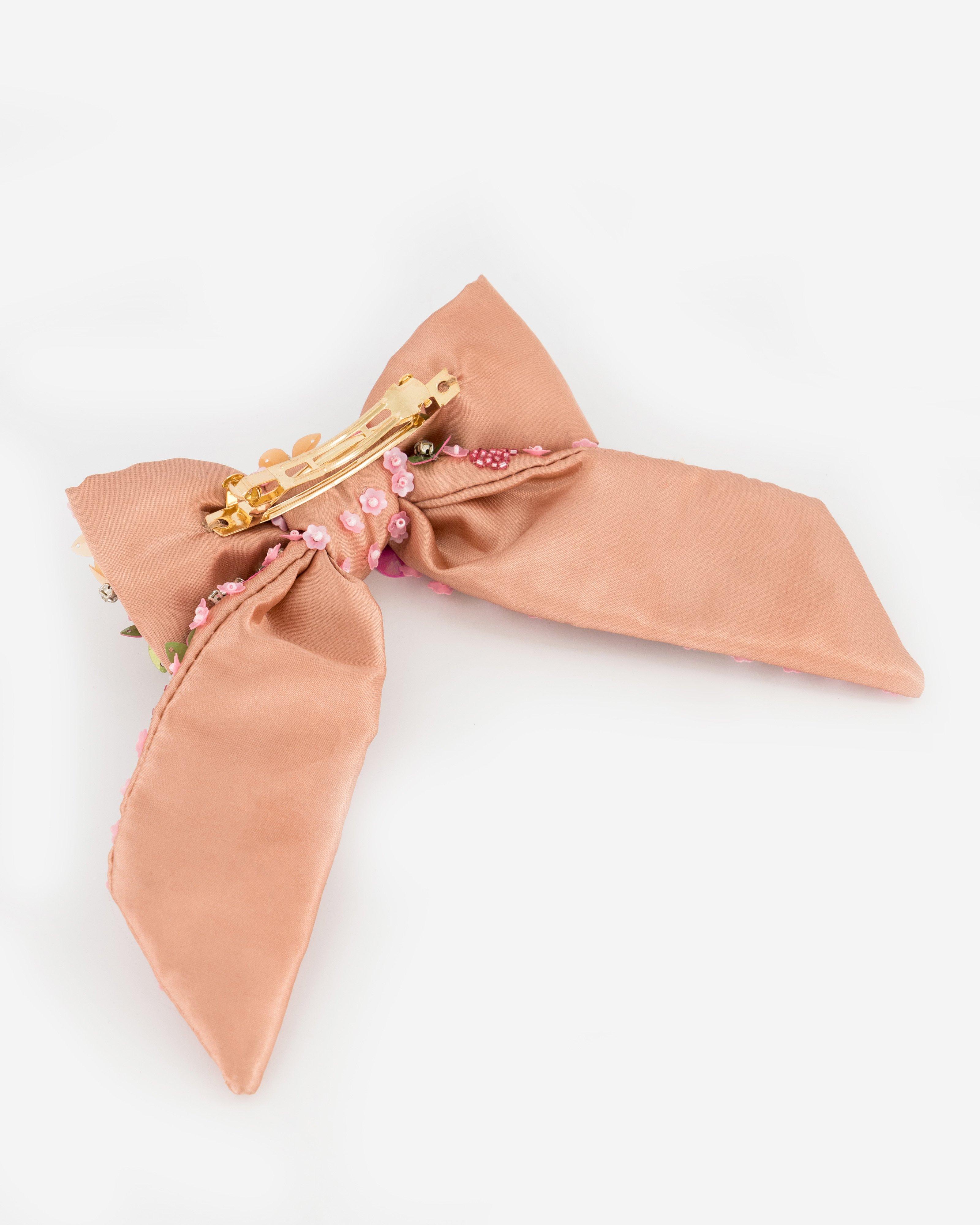 Carmy Beaded Bow Clip -  Pink