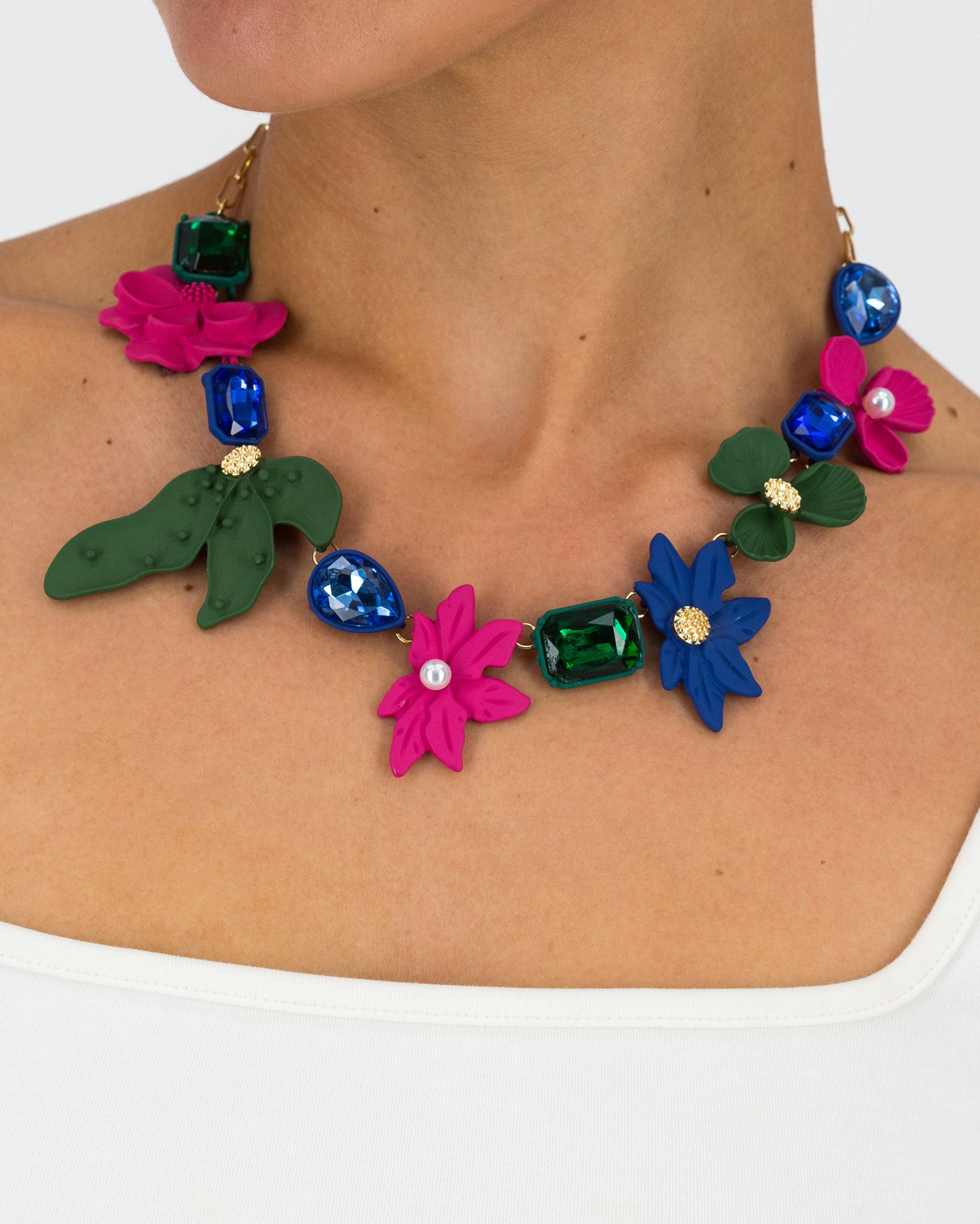 Statement Epoxy and Stone Flower Necklace -  Assorted