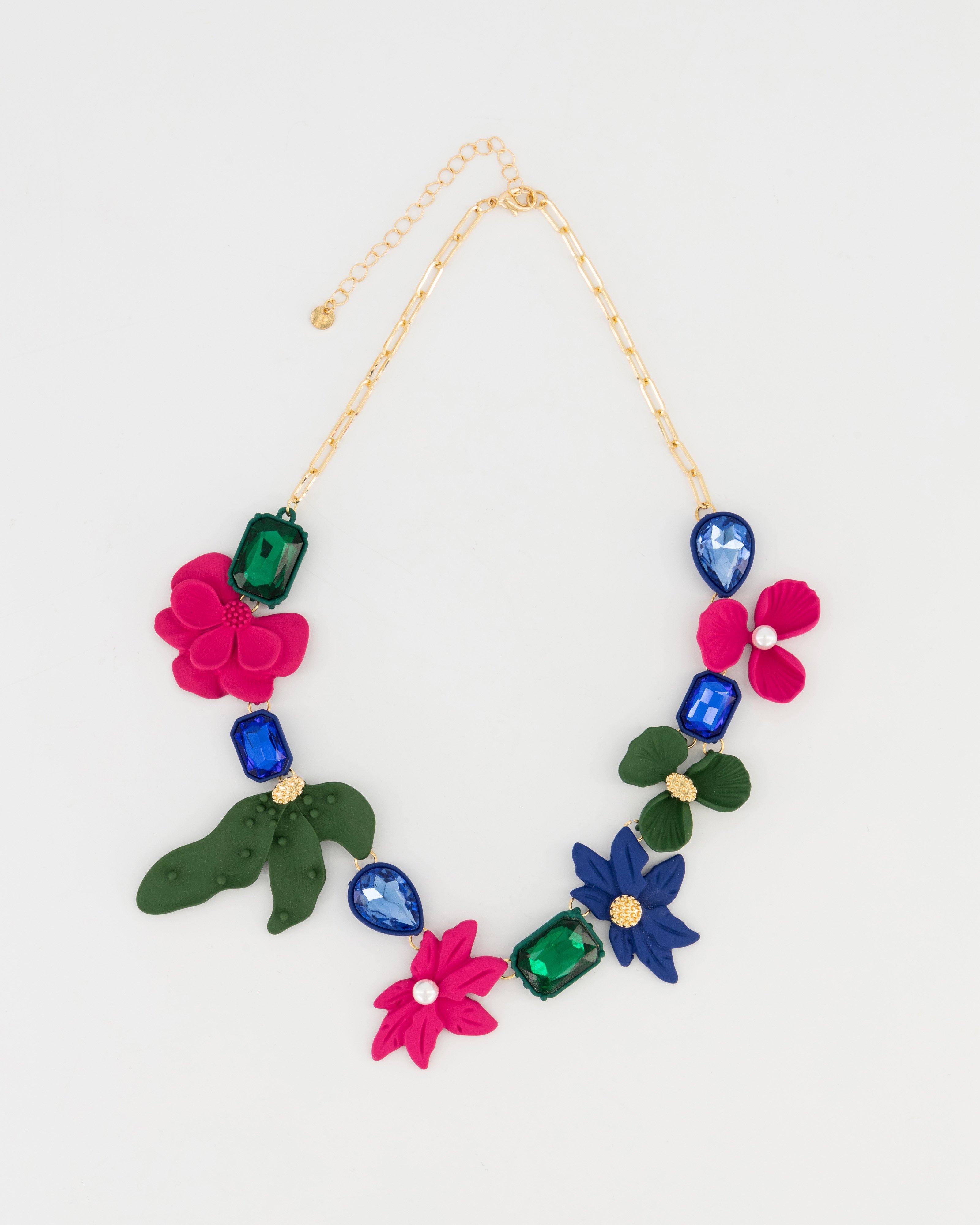 Statement Epoxy and Stone Flower Necklace -  Assorted