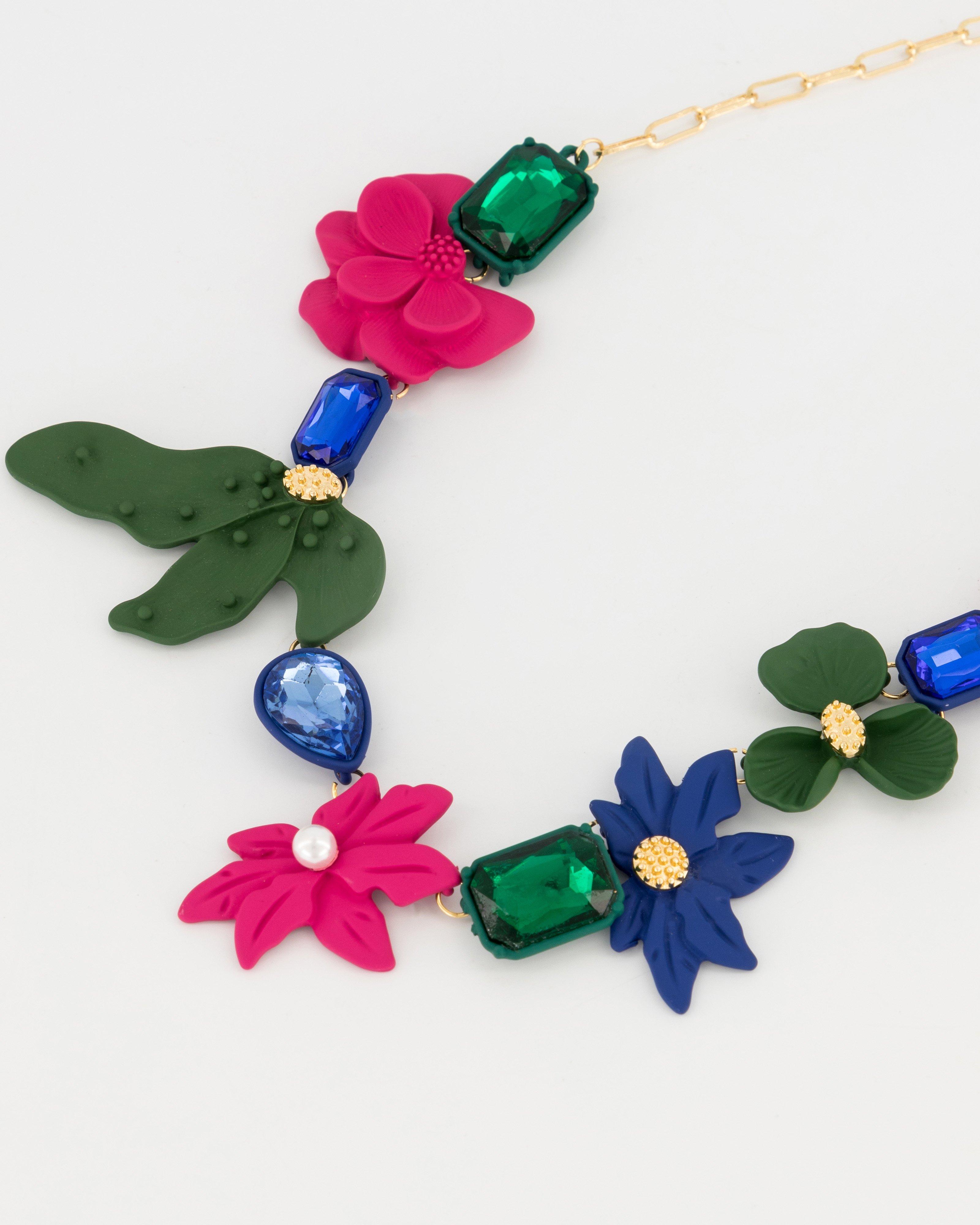 Statement Epoxy and Stone Flower Necklace -  Assorted