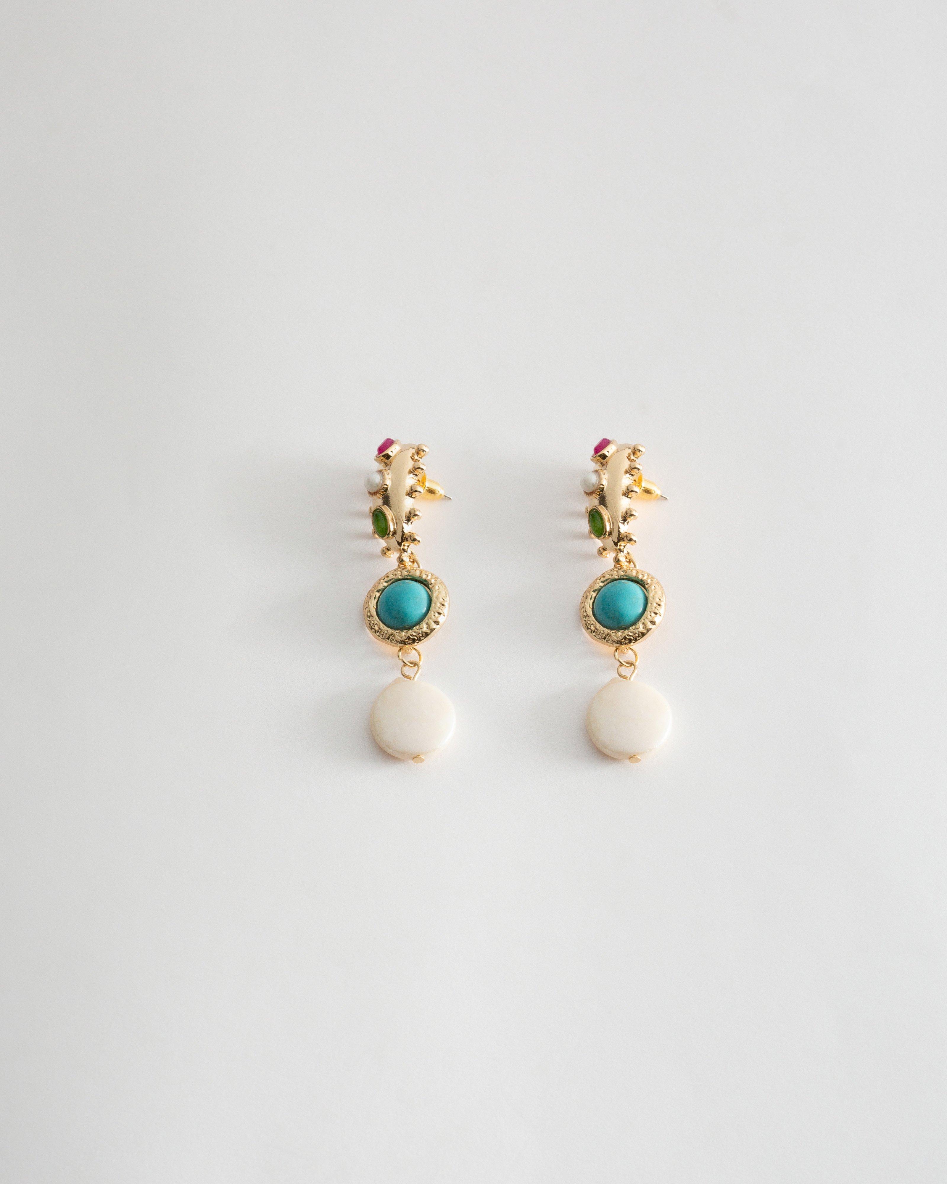 Vintage Stone and Freshwater Pearl Trio Drop Earrings -  Assorted