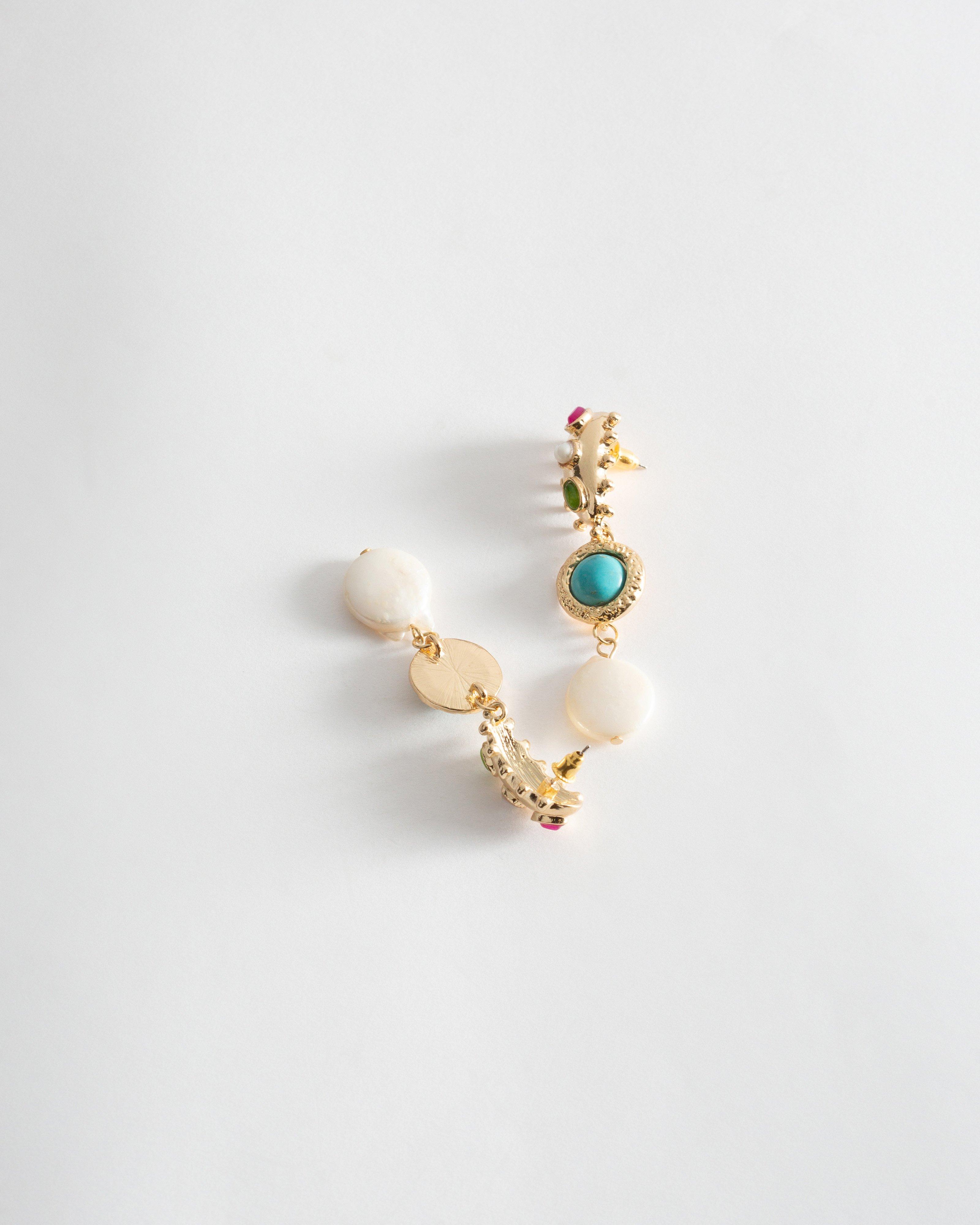 Vintage Stone and Freshwater Pearl Trio Drop Earrings -  Assorted