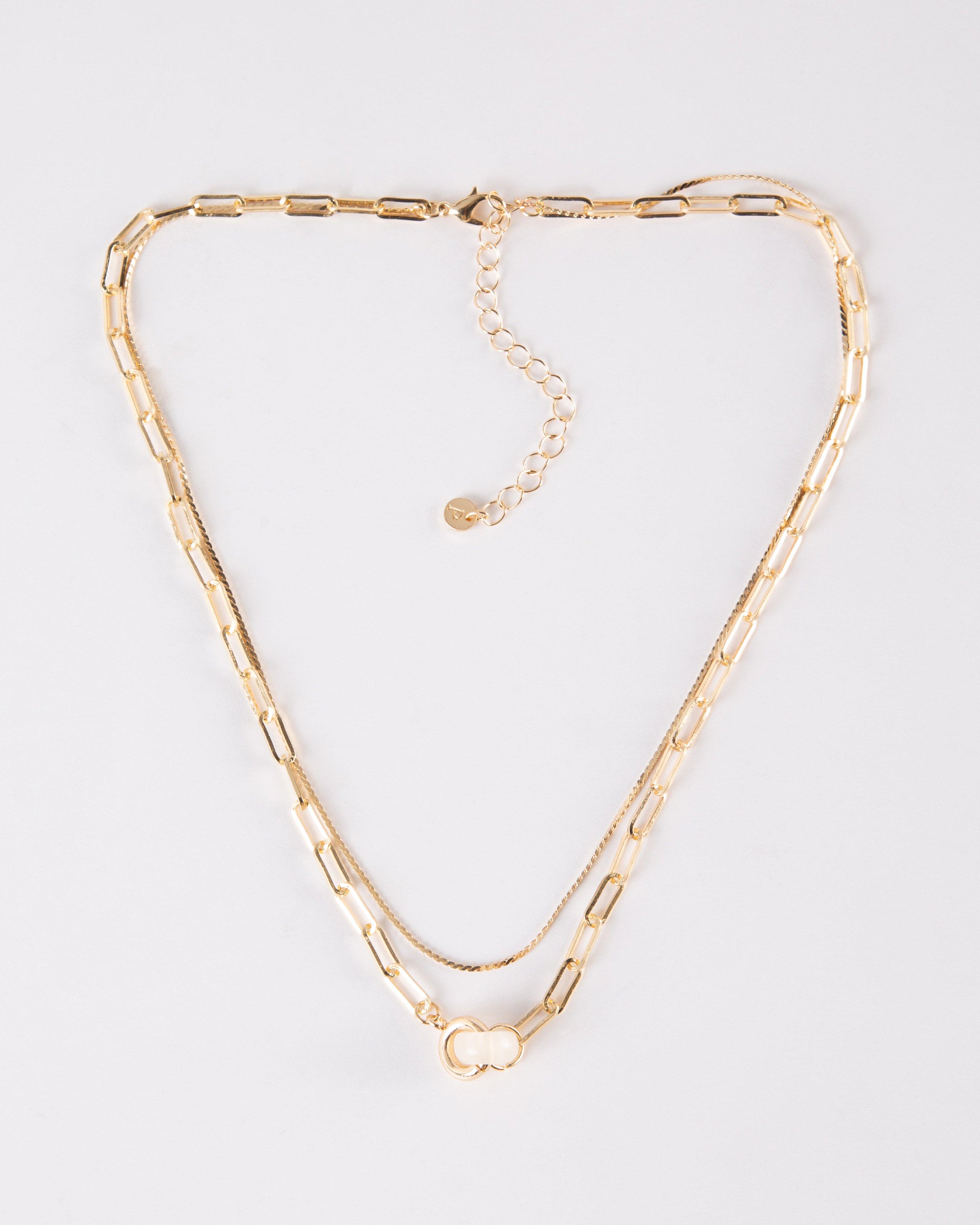 Link Chain with Resin Pendant Necklace -  Gold