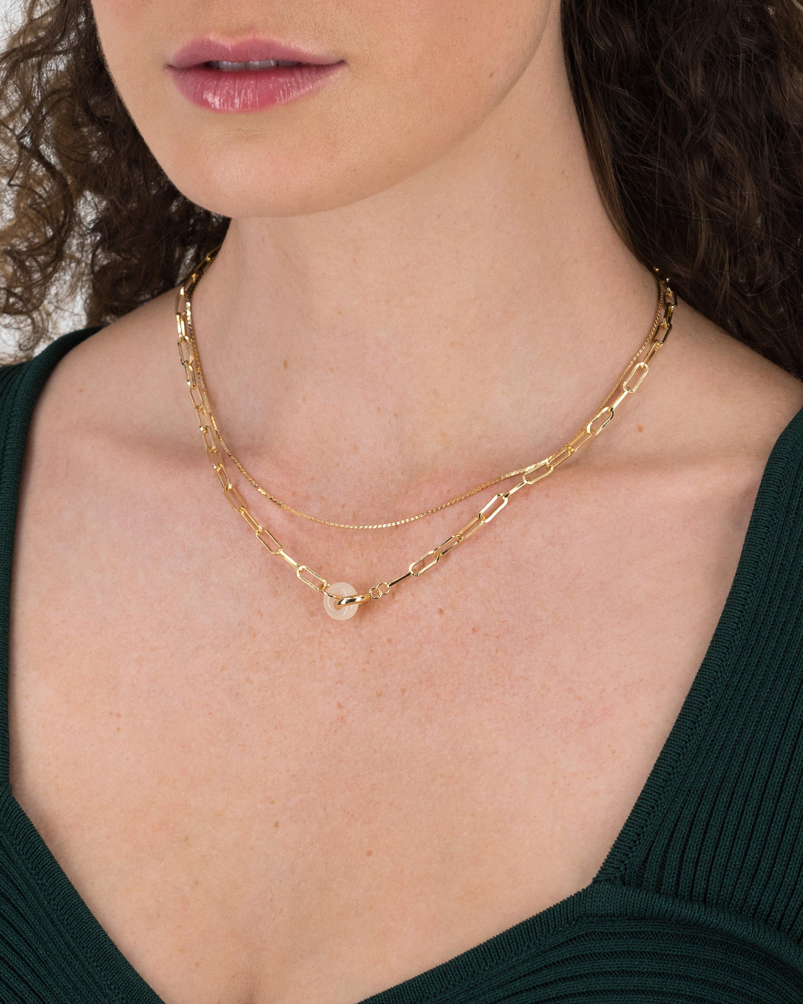 Link Chain with Resin Pendant Necklace -  Gold