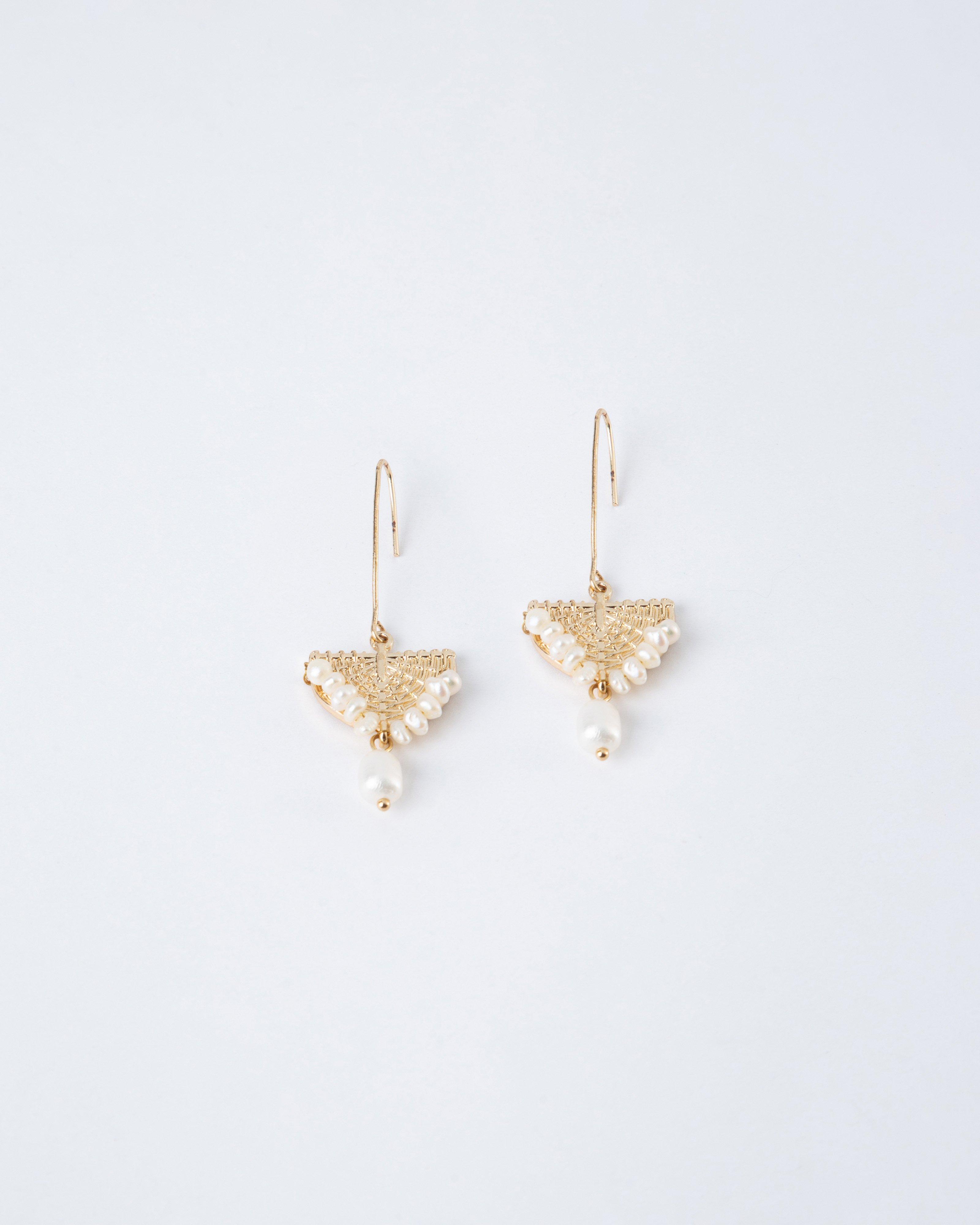 Freshwater Pearl Fan Drop Earrings -  Milk