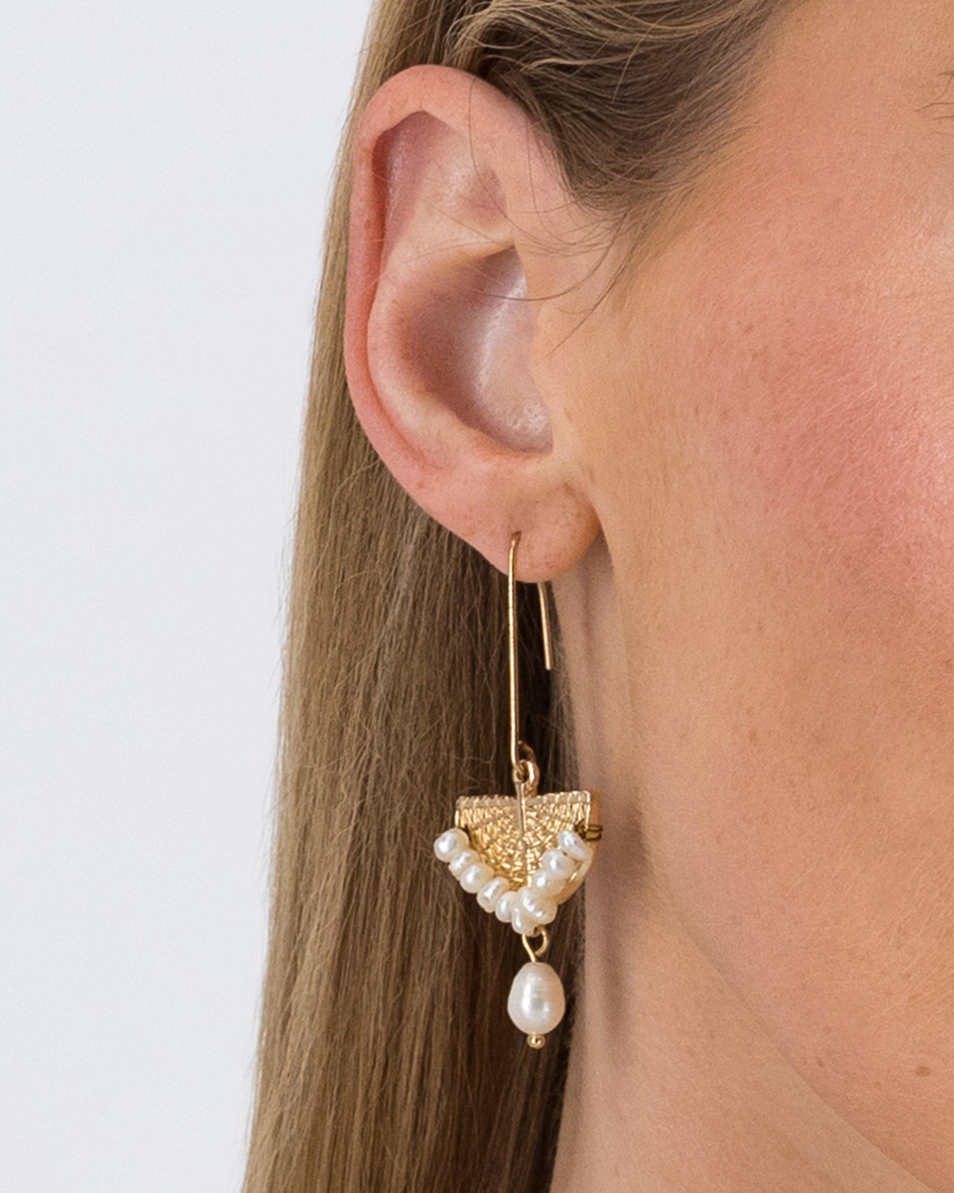 Freshwater Pearl Fan Drop Earrings -  Milk