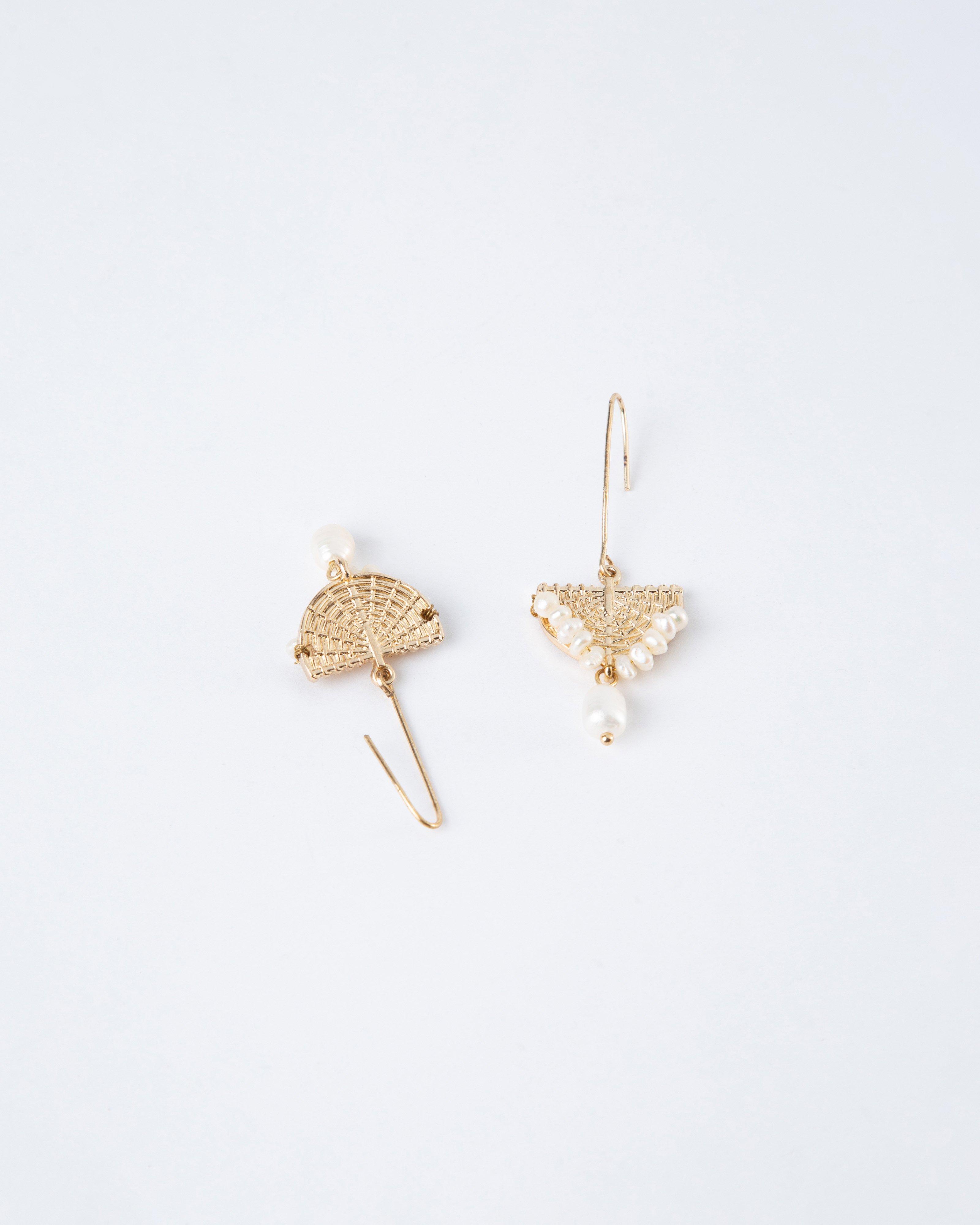 Freshwater Pearl Fan Drop Earrings -  Milk