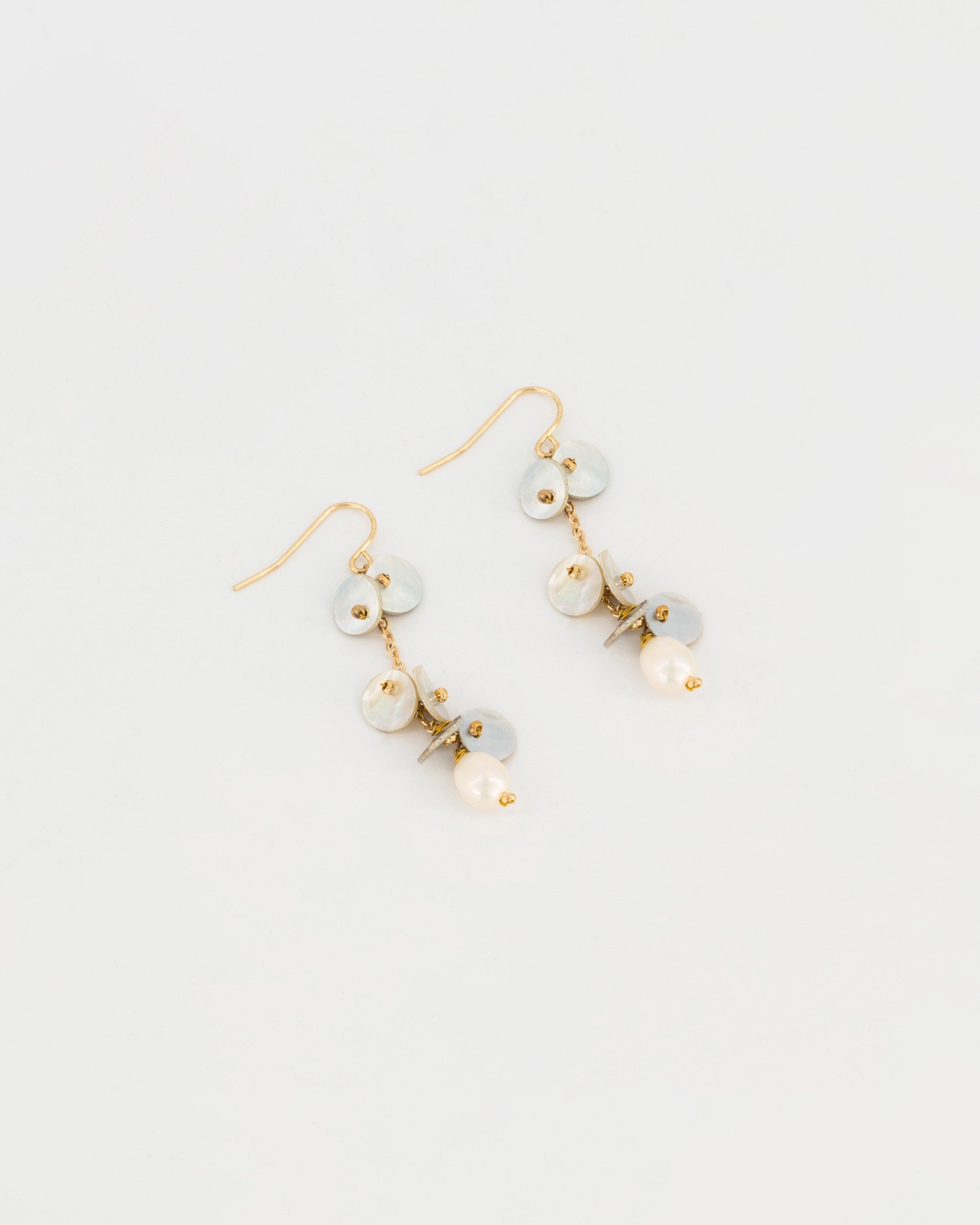 Beaded and Freshwater Pearl Cluster Drop Earrings -  Milk