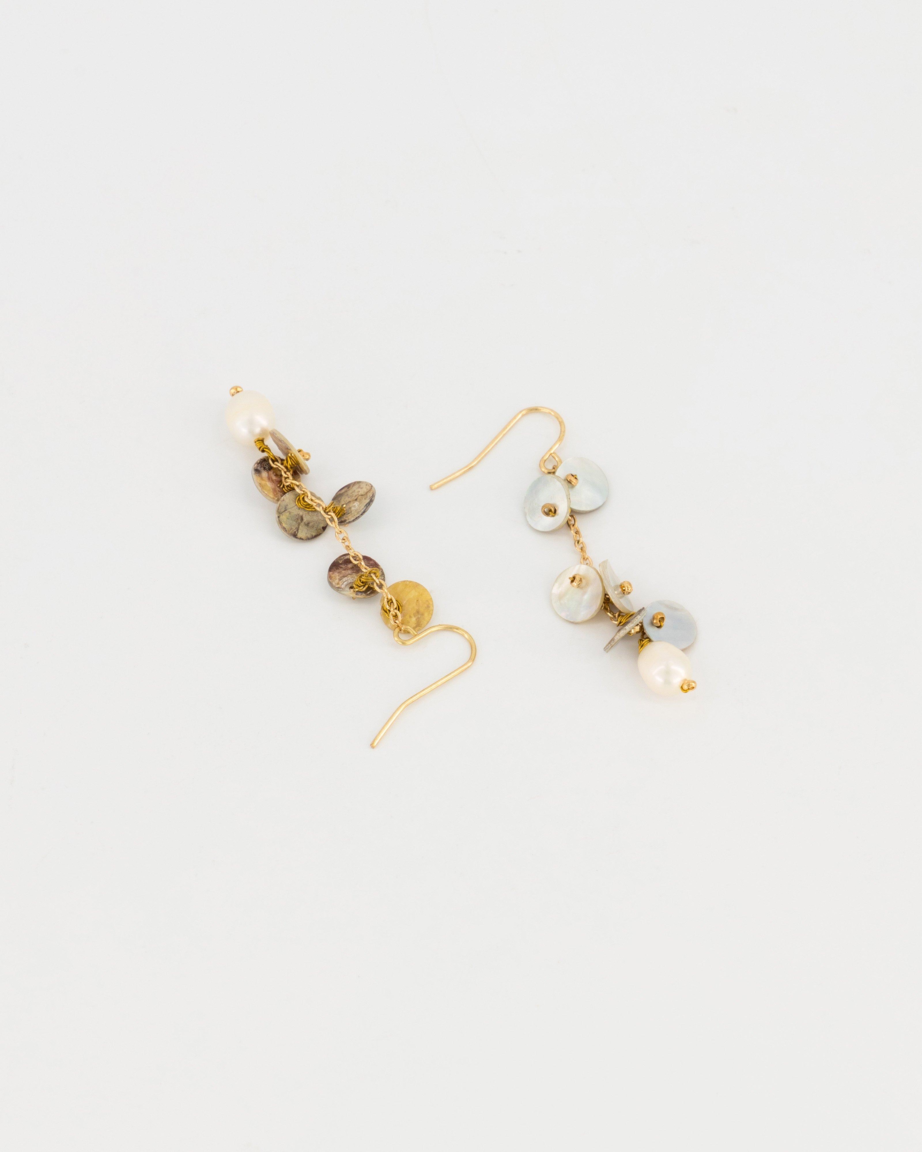 Beaded and Freshwater Pearl Cluster Drop Earrings -  Milk