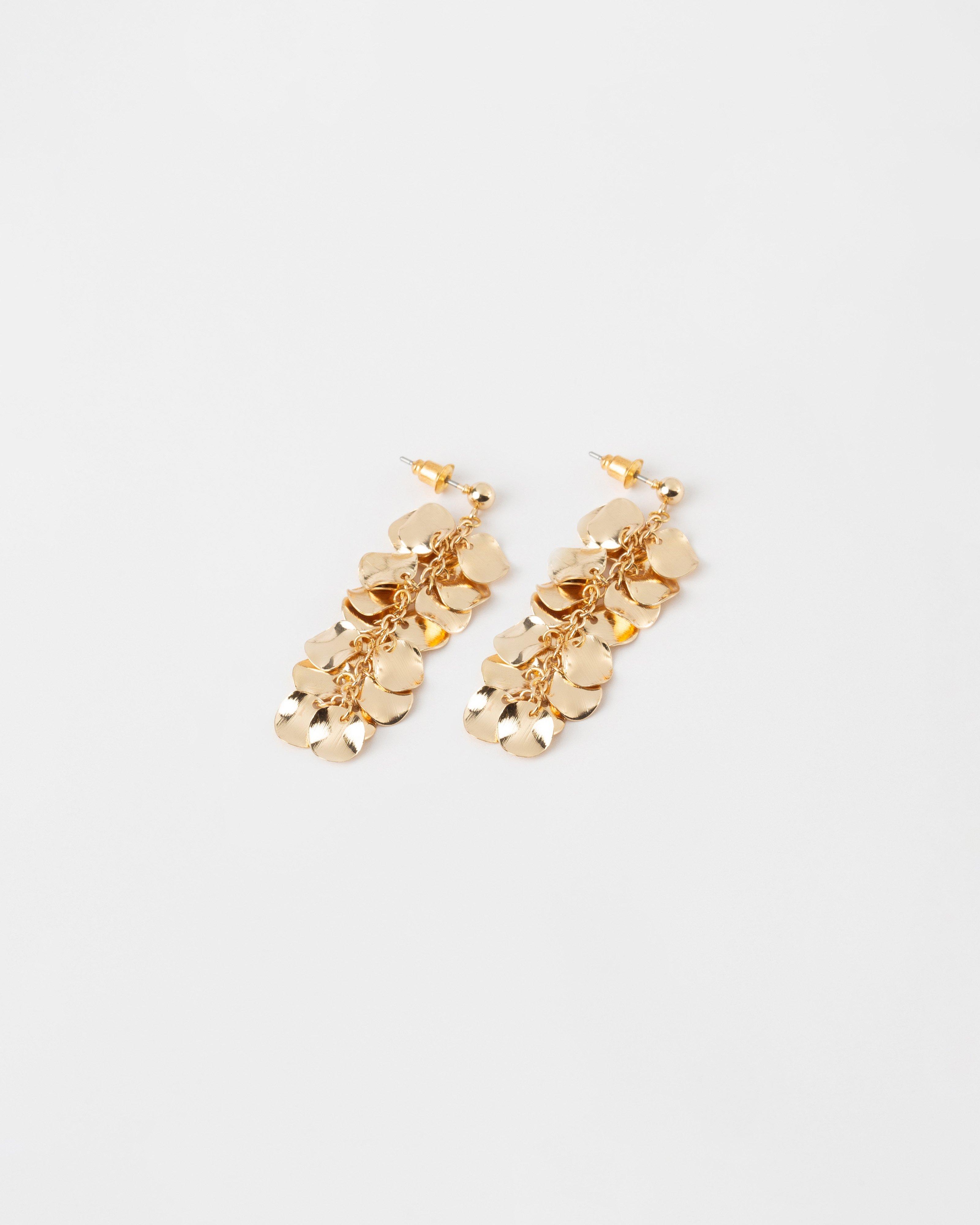 Curved Cluster Circular Drop Earrings -  Gold