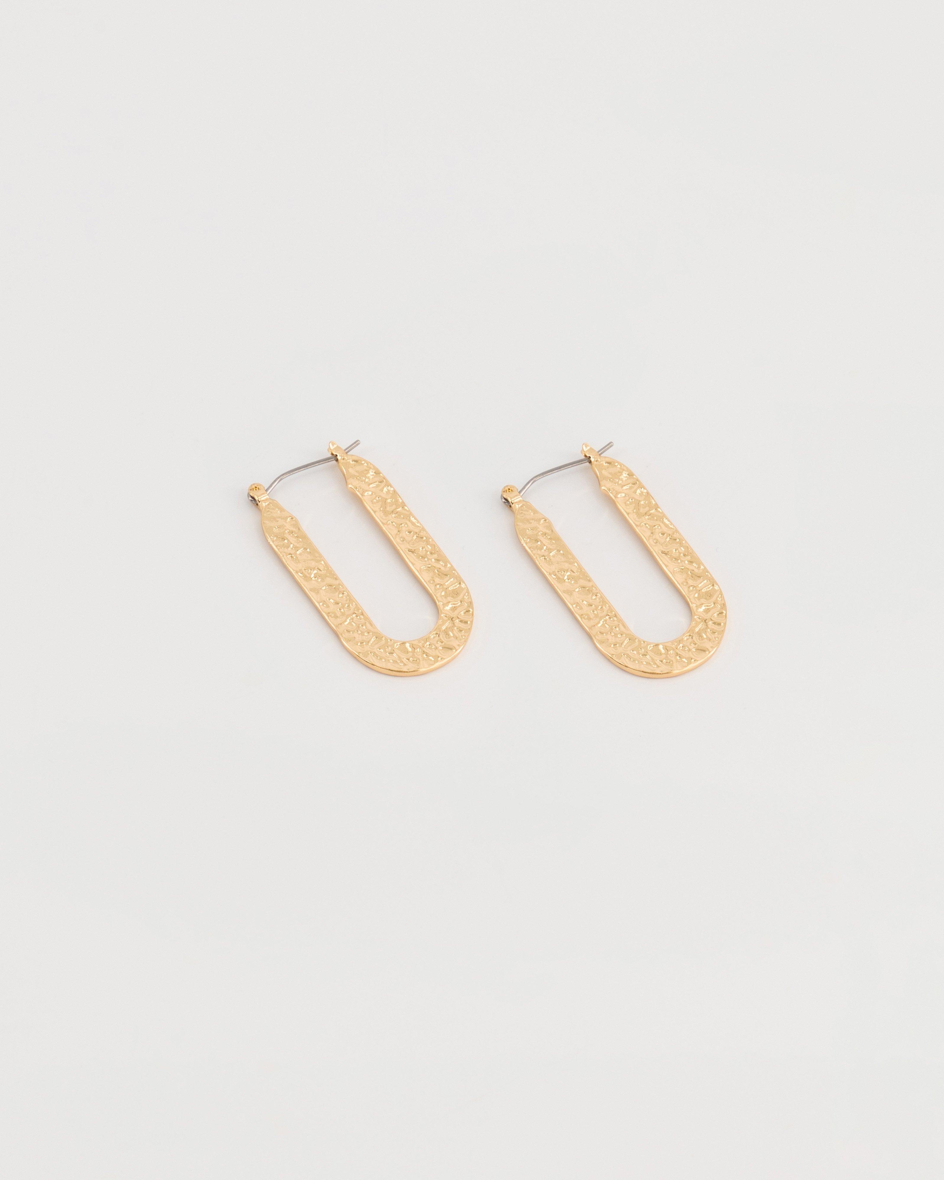 Beaten Oval Hoop Earrings -  Gold