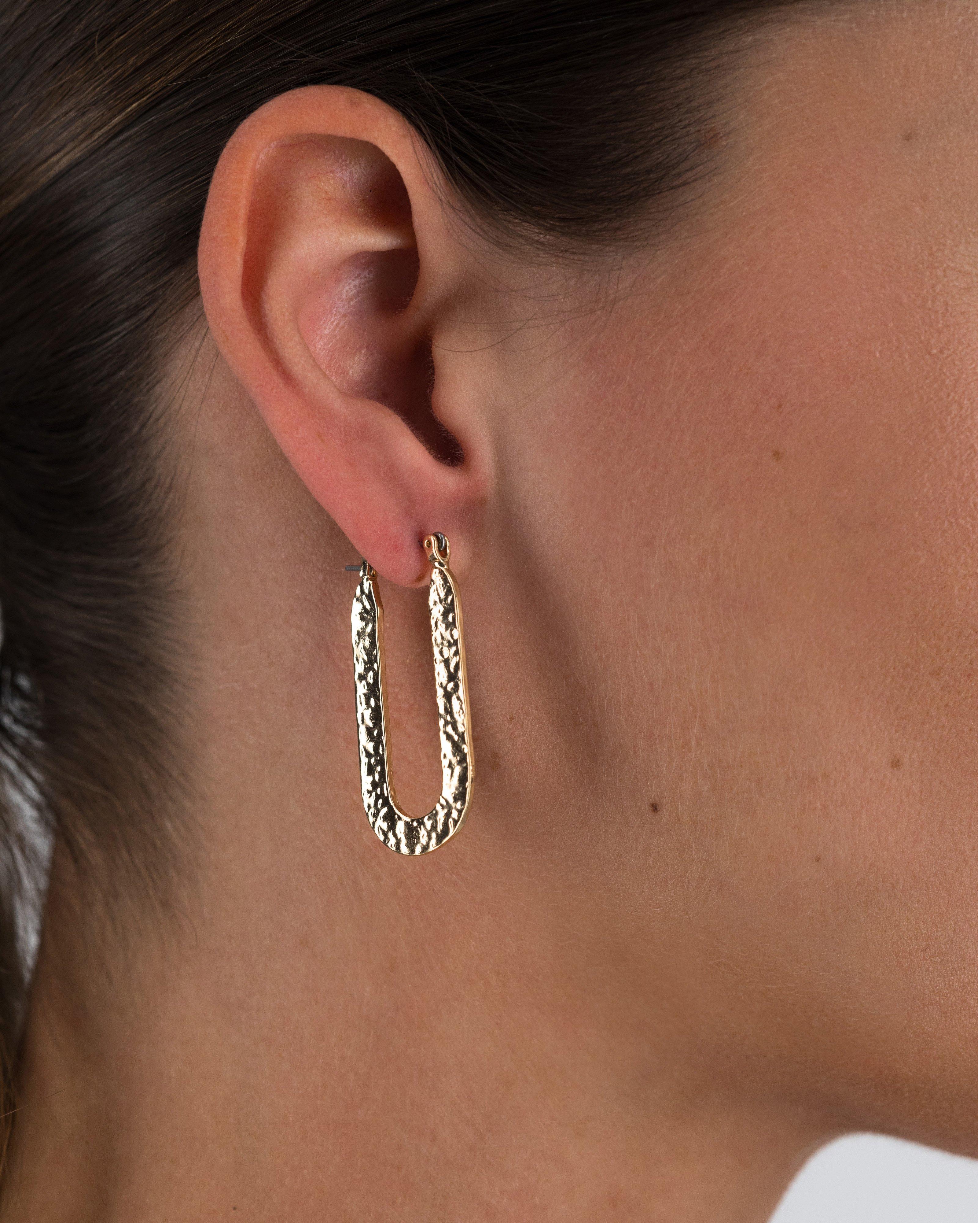 Beaten Oval Hoop Earrings -  Gold