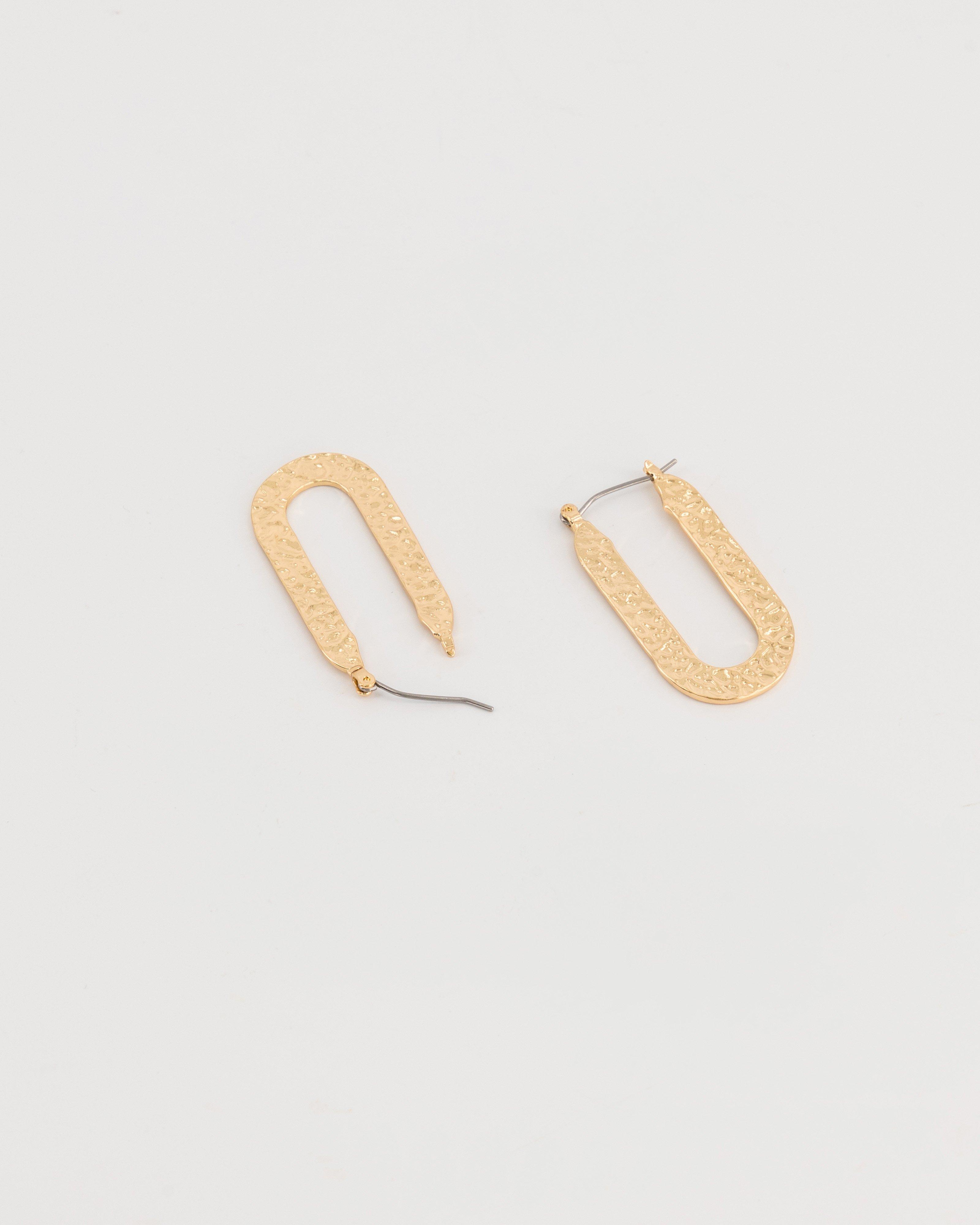 Beaten Oval Hoop Earrings -  Gold