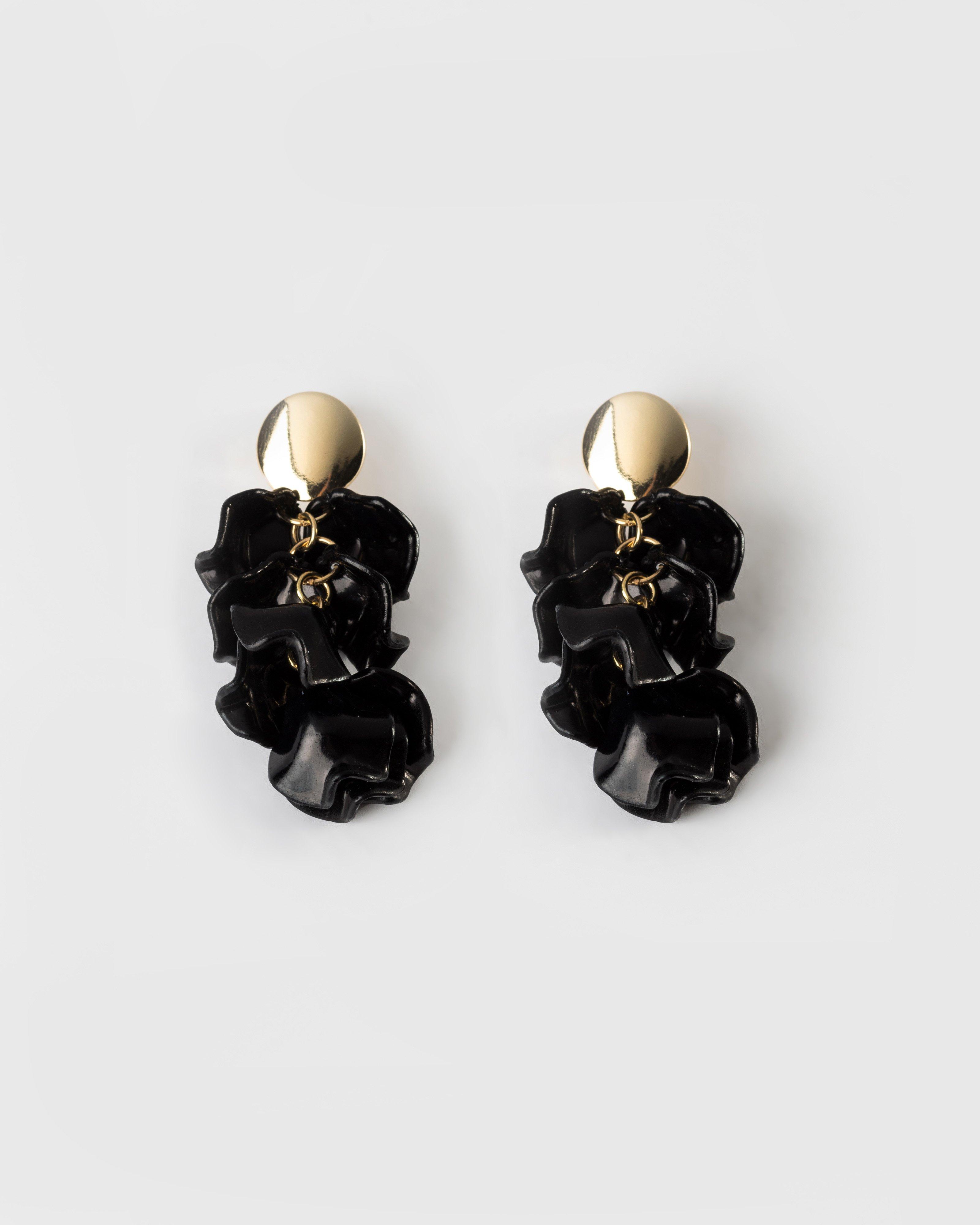 Resin Petal Drop Earrings -  Black