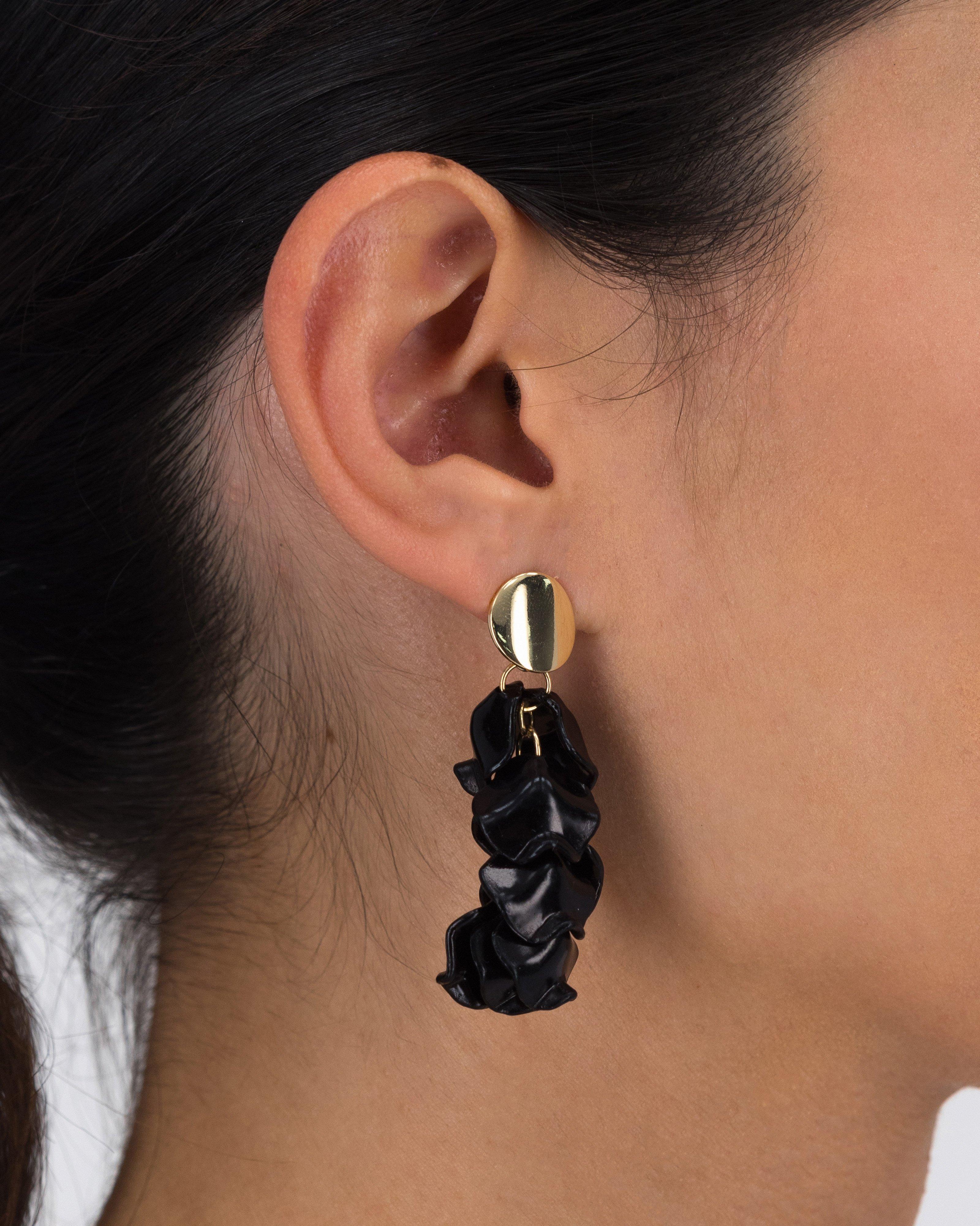 Resin Petal Drop Earrings -  Black