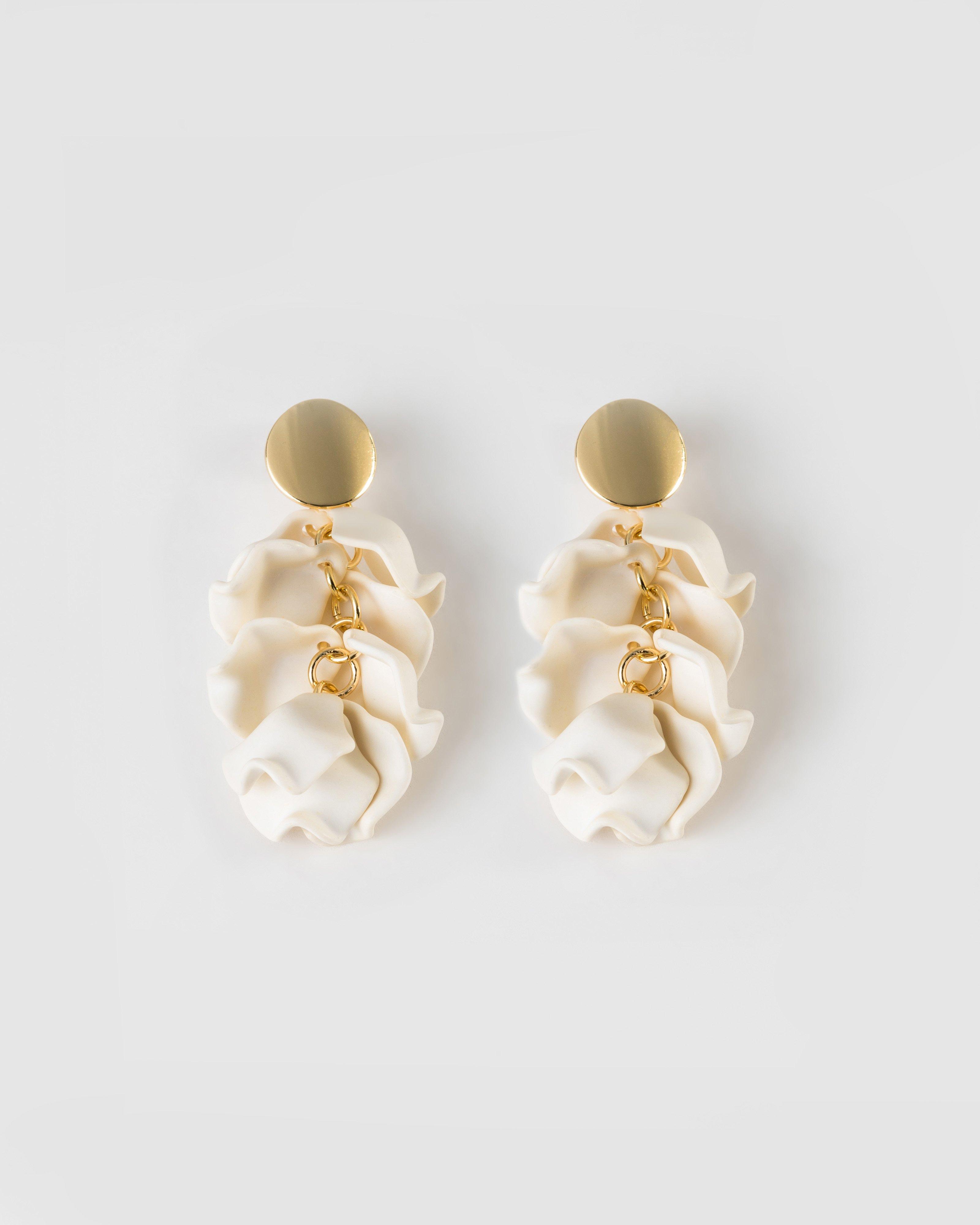 Resin Petal Drop Earrings -  Milk