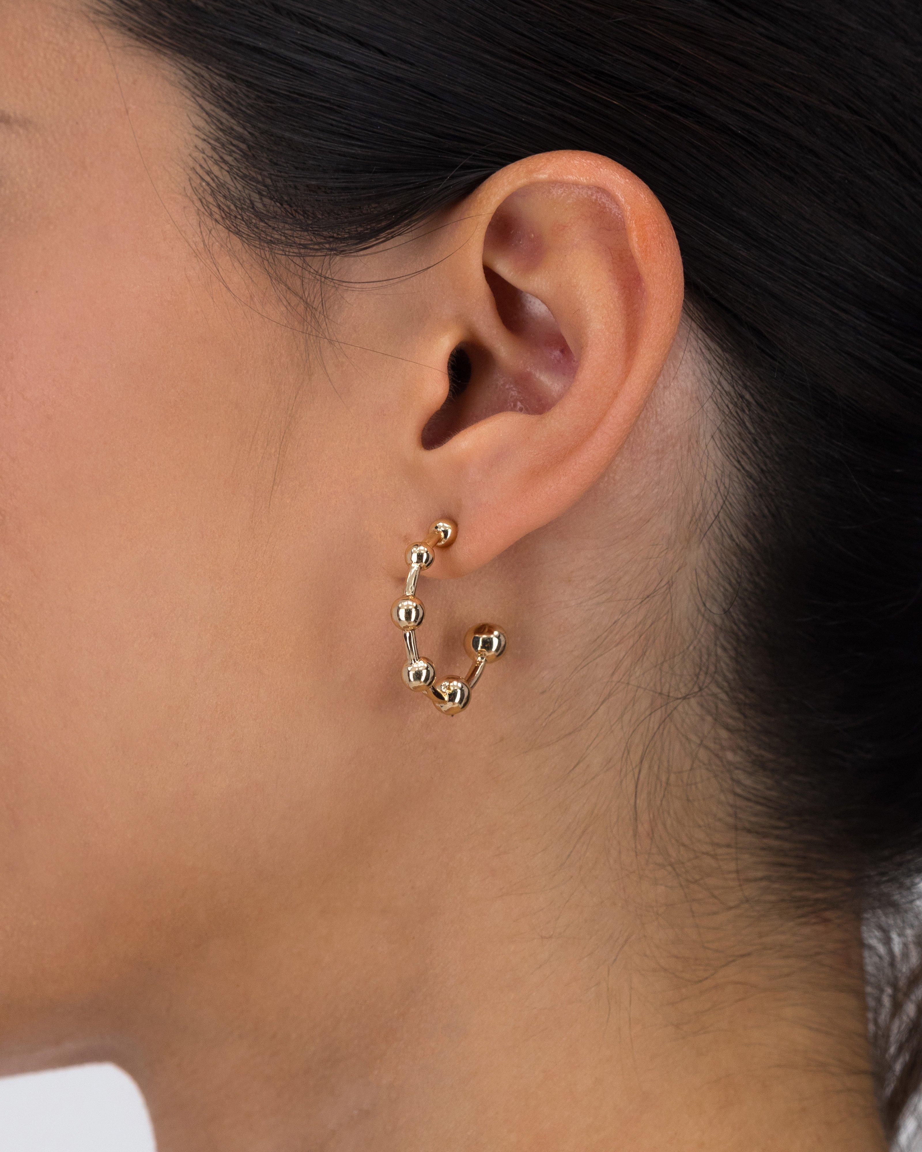 Round Scattered Ball Hoop Earrings -  Gold