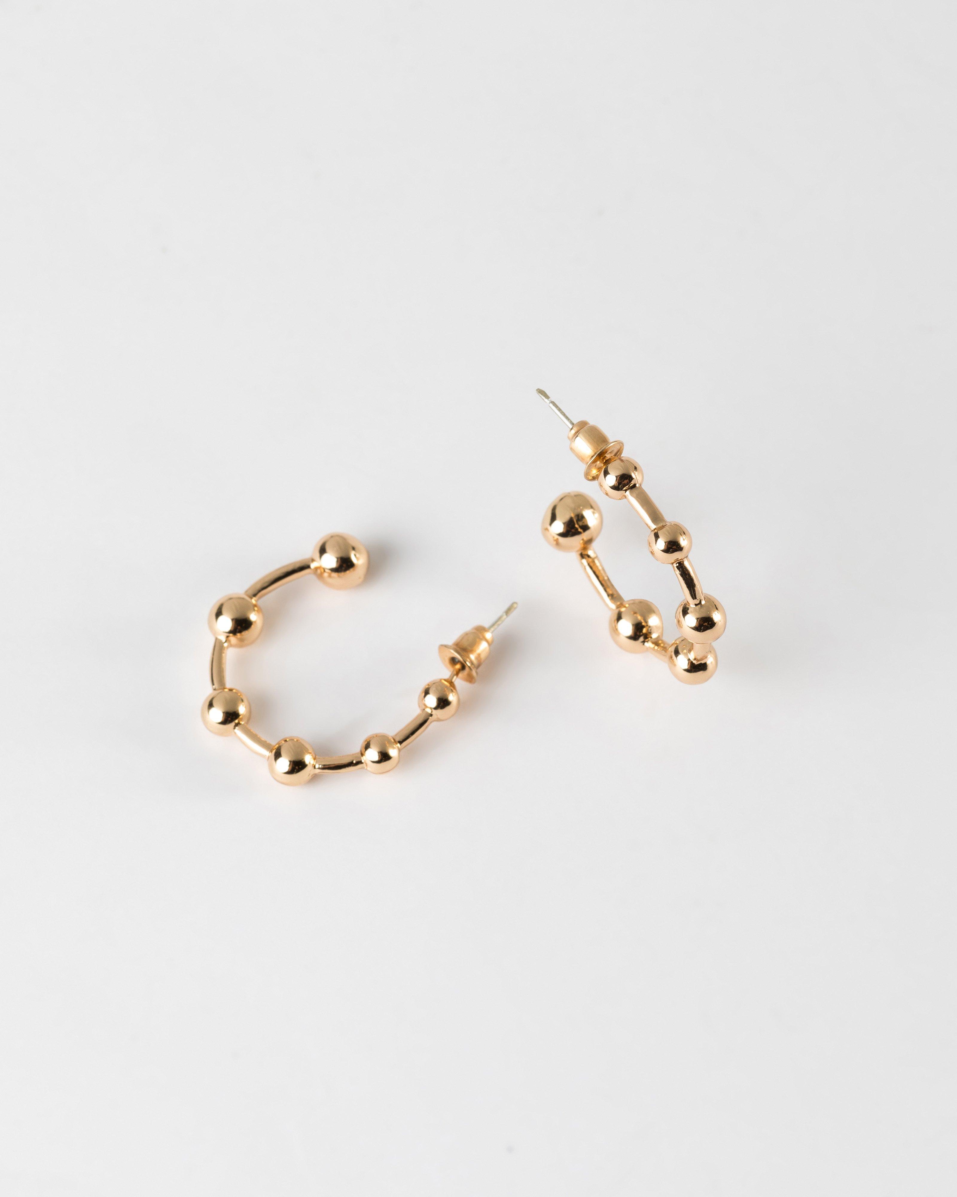 Round Scattered Ball Hoop Earrings -  Gold