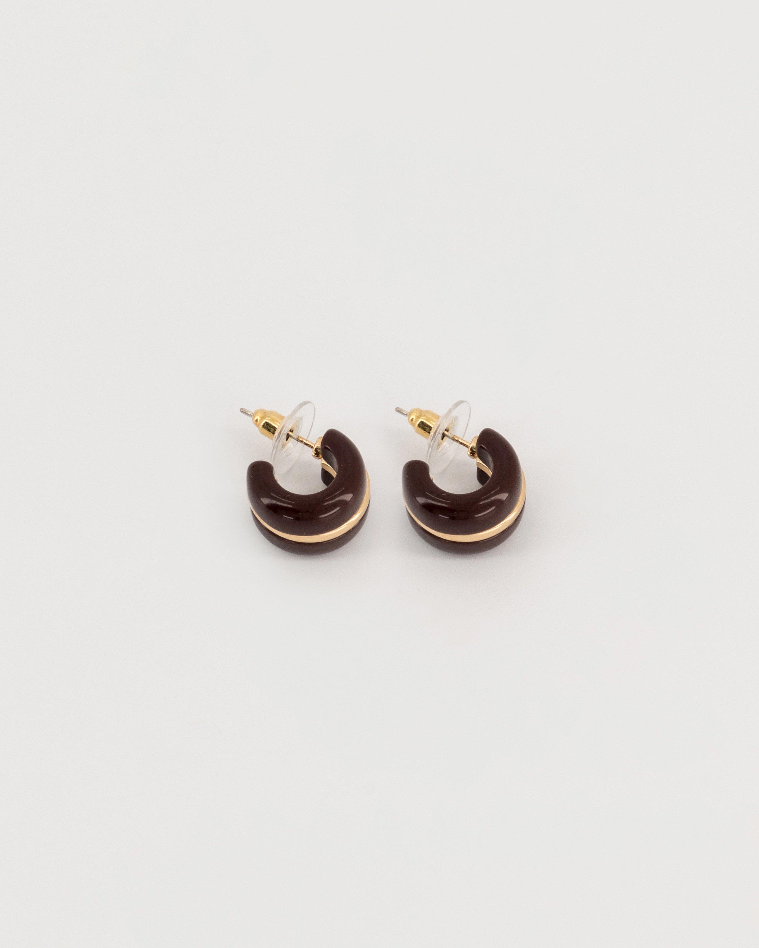 Resin Mini Two-Tone Hoop Earrings -  Brown