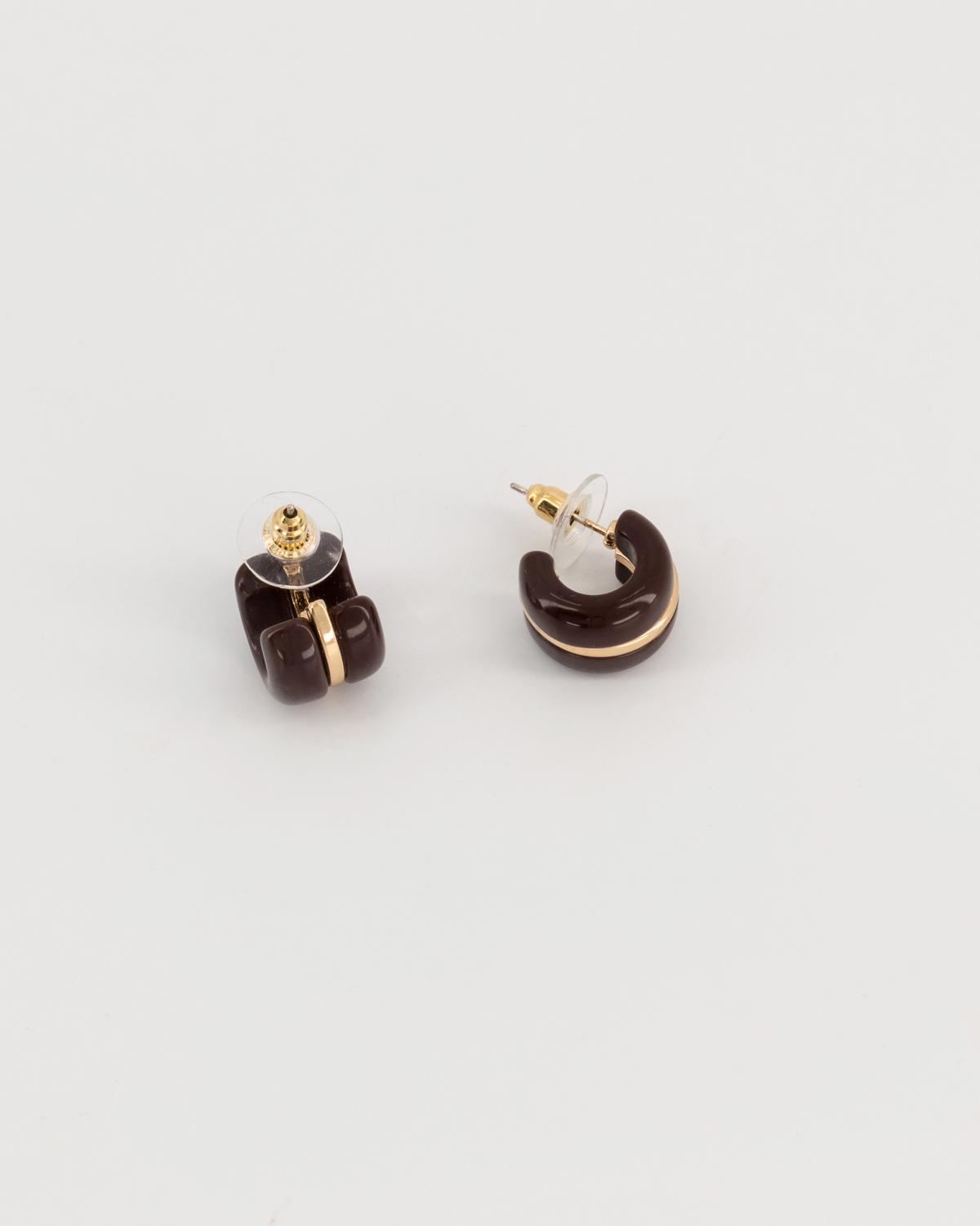 Resin Mini Two-Tone Hoop Earrings -  Brown