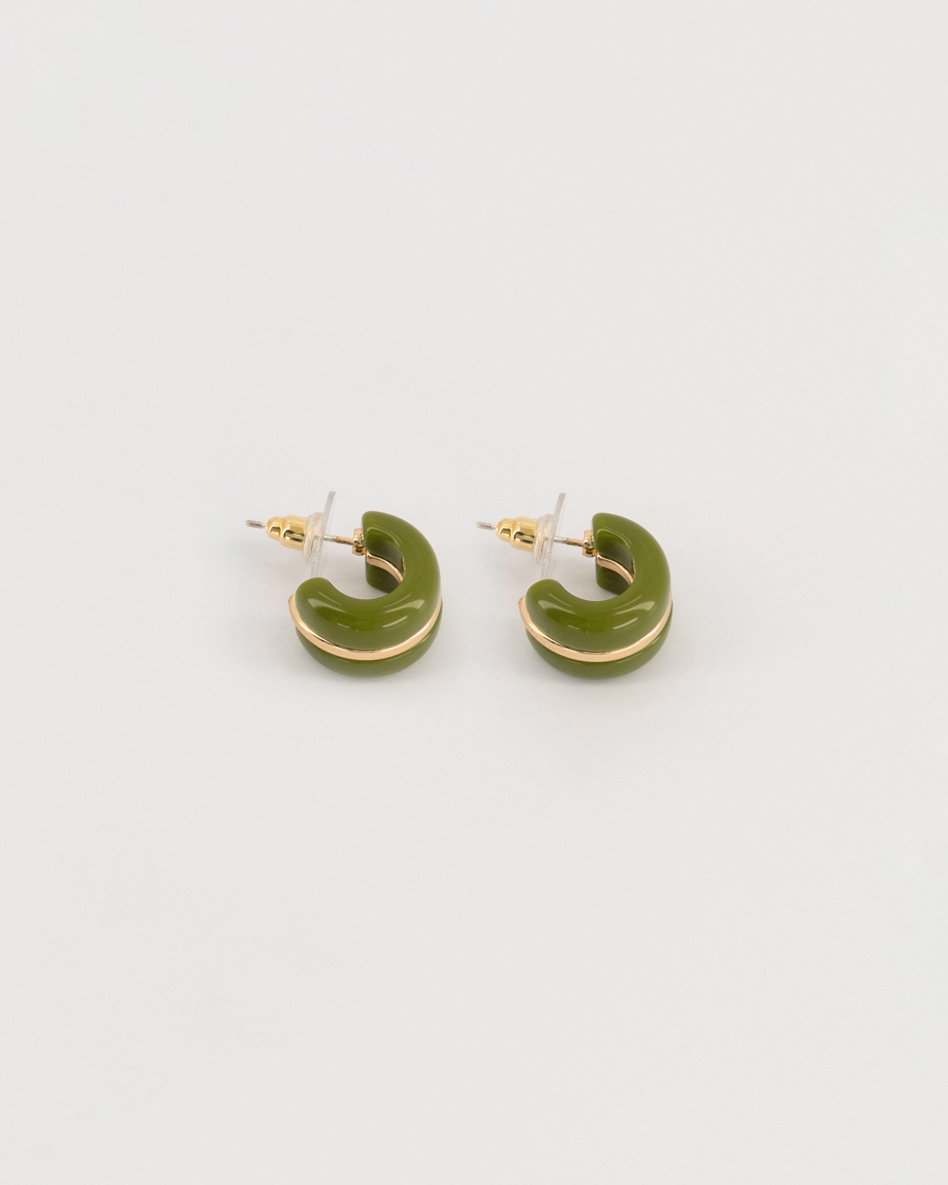 Resin Mini Two-Tone Hoop Earrings -  Olive