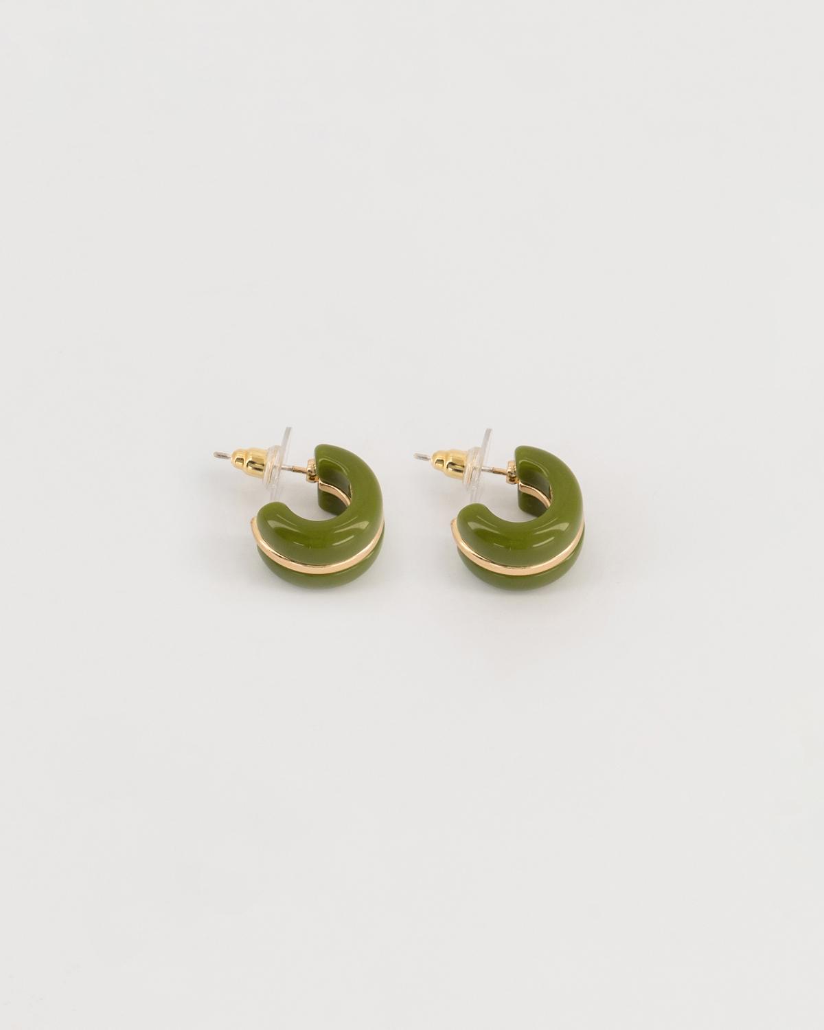 Resin Mini Two-Tone Hoop Earrings -  Olive