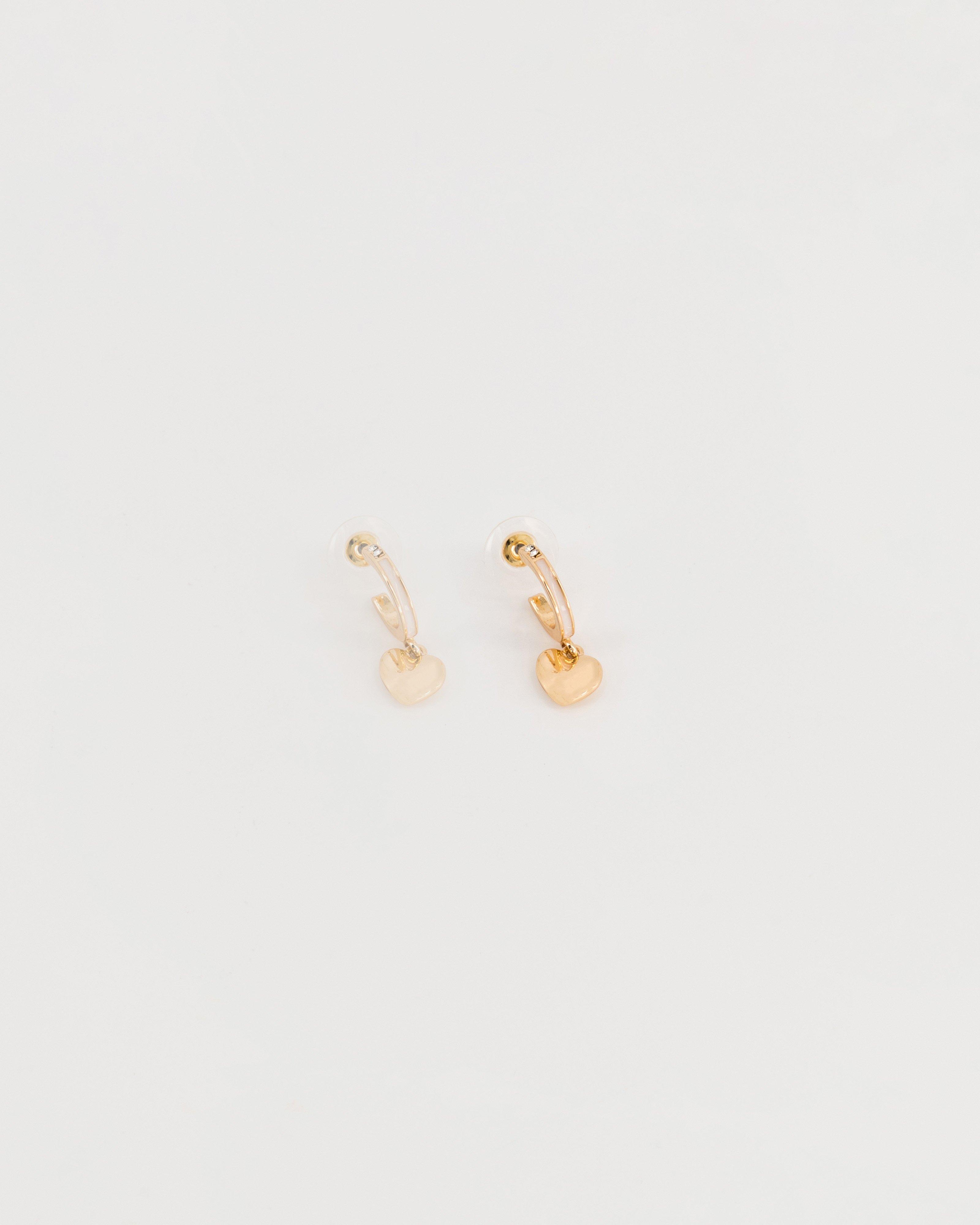 Solid Heart Charm Resin and Stone Huggie Earrings -  Gold