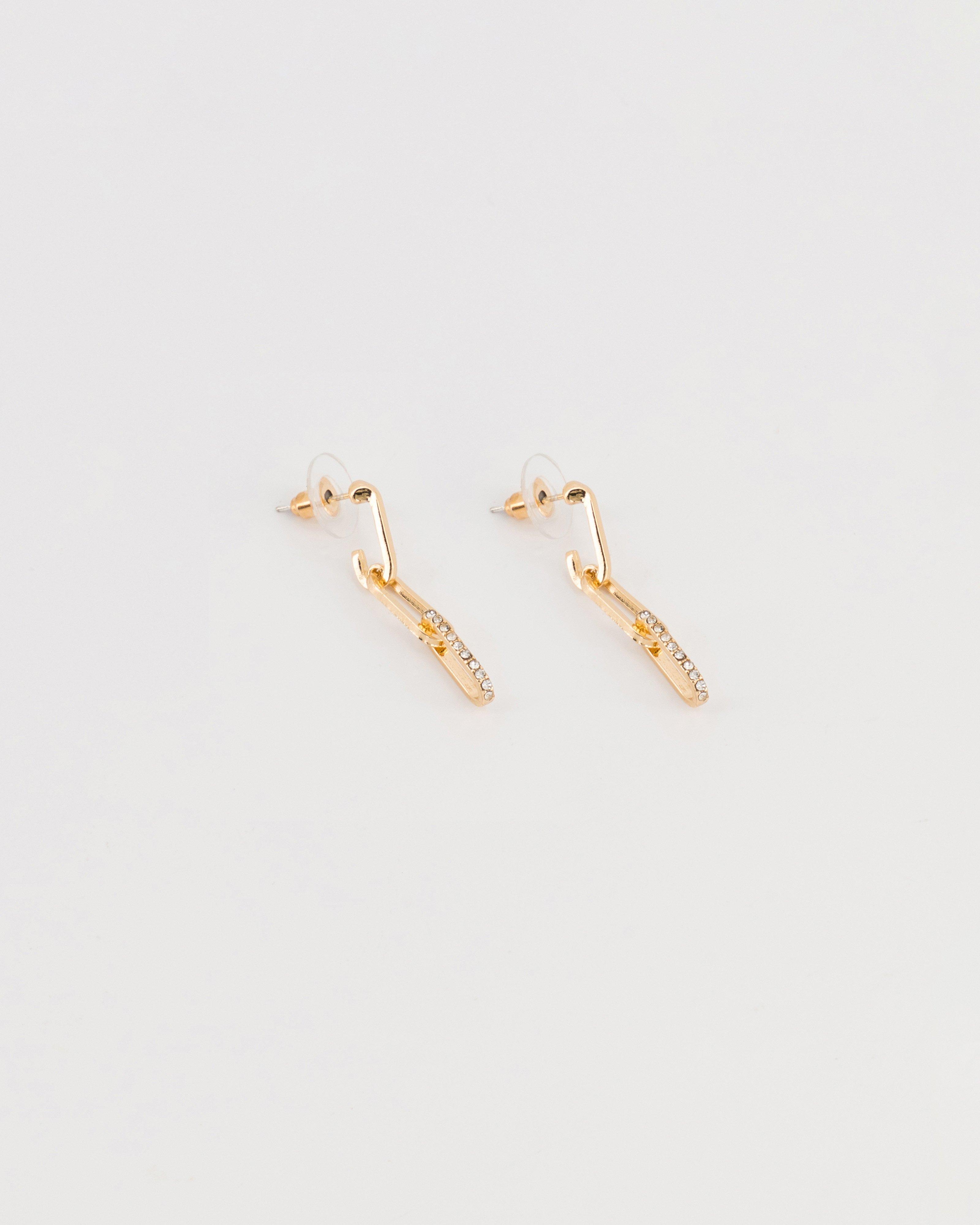 Double Link Drop Earrings -  Gold