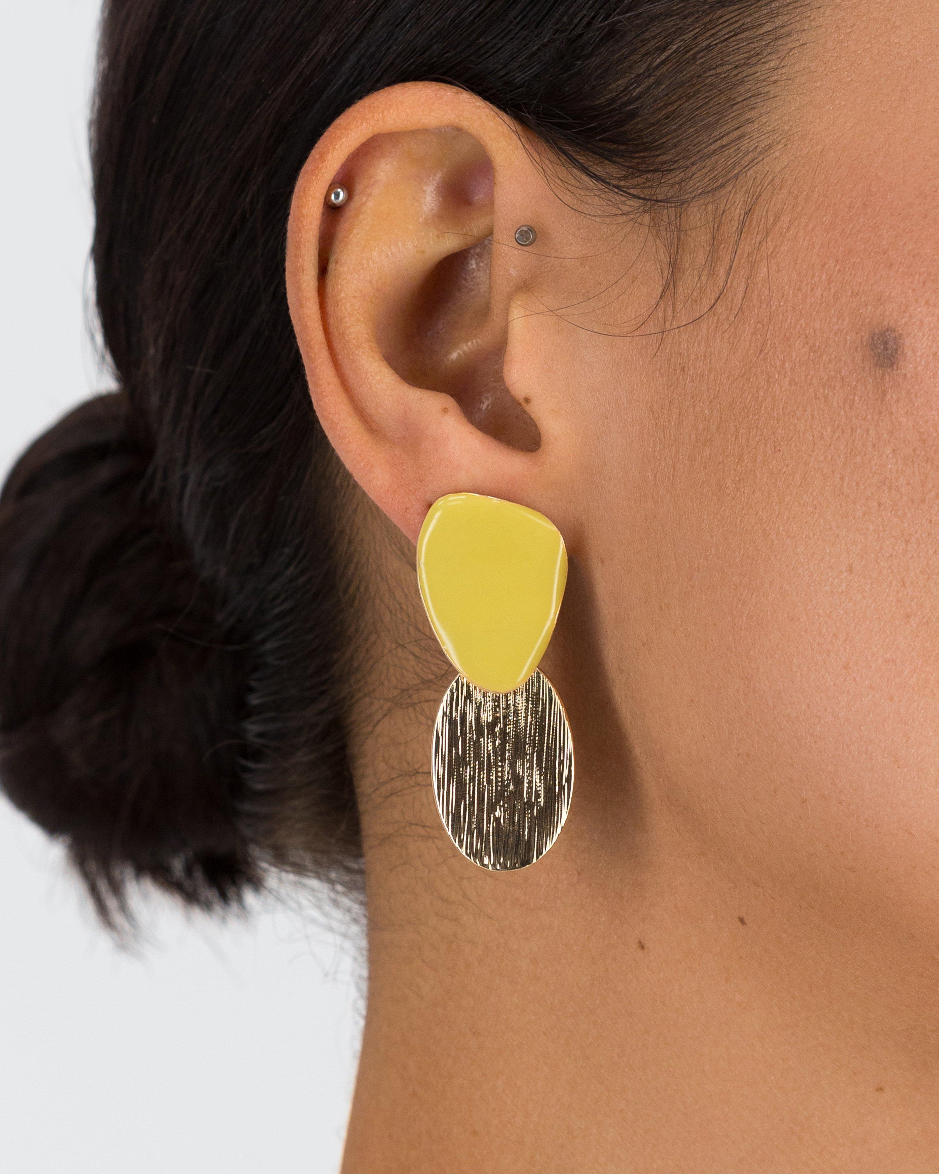 Epoxy and Textured Metal Double Disk Drop Earrings -  Stone