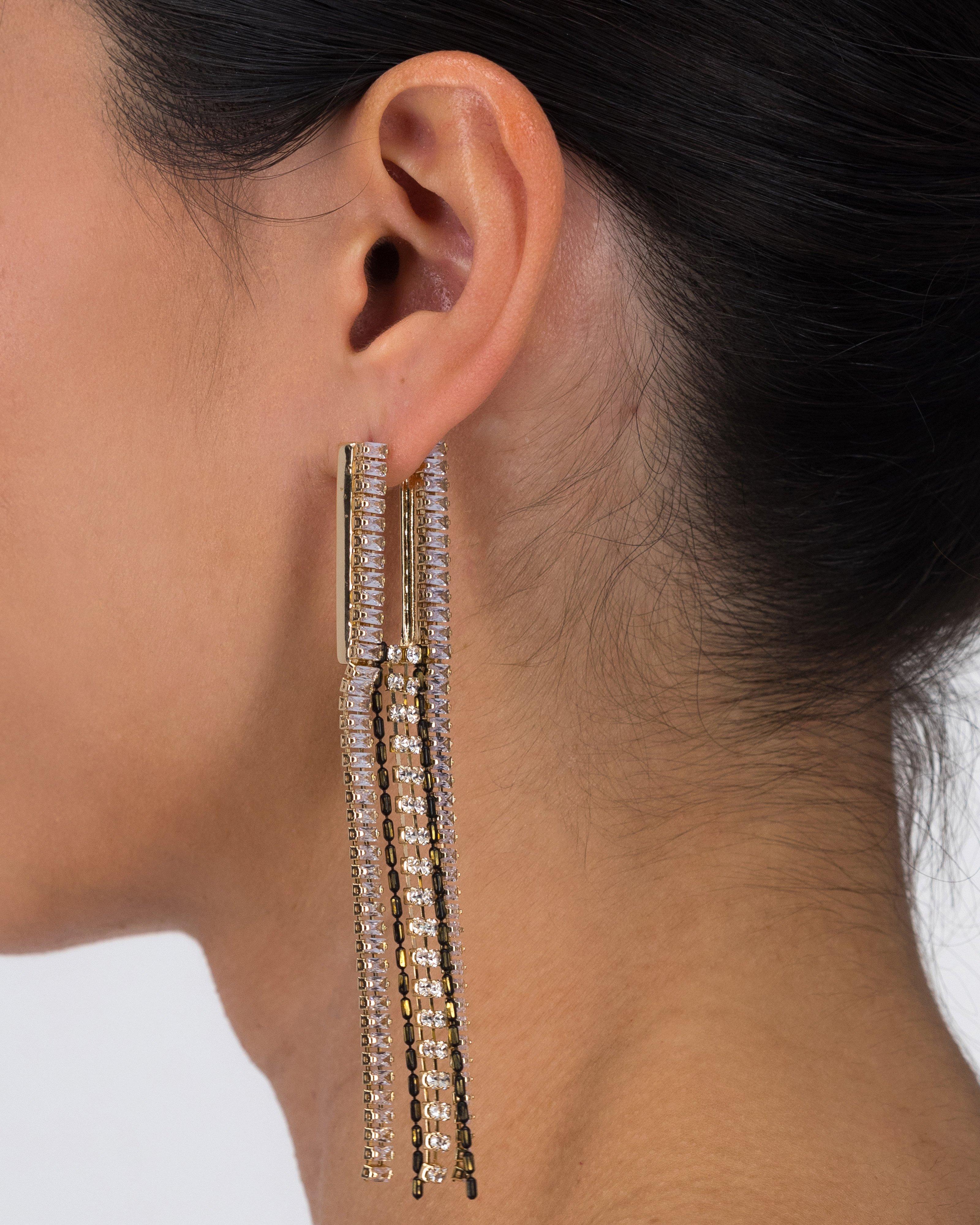 Chunky Waterfall Chain and Diamante Drop Earrings -  Gold