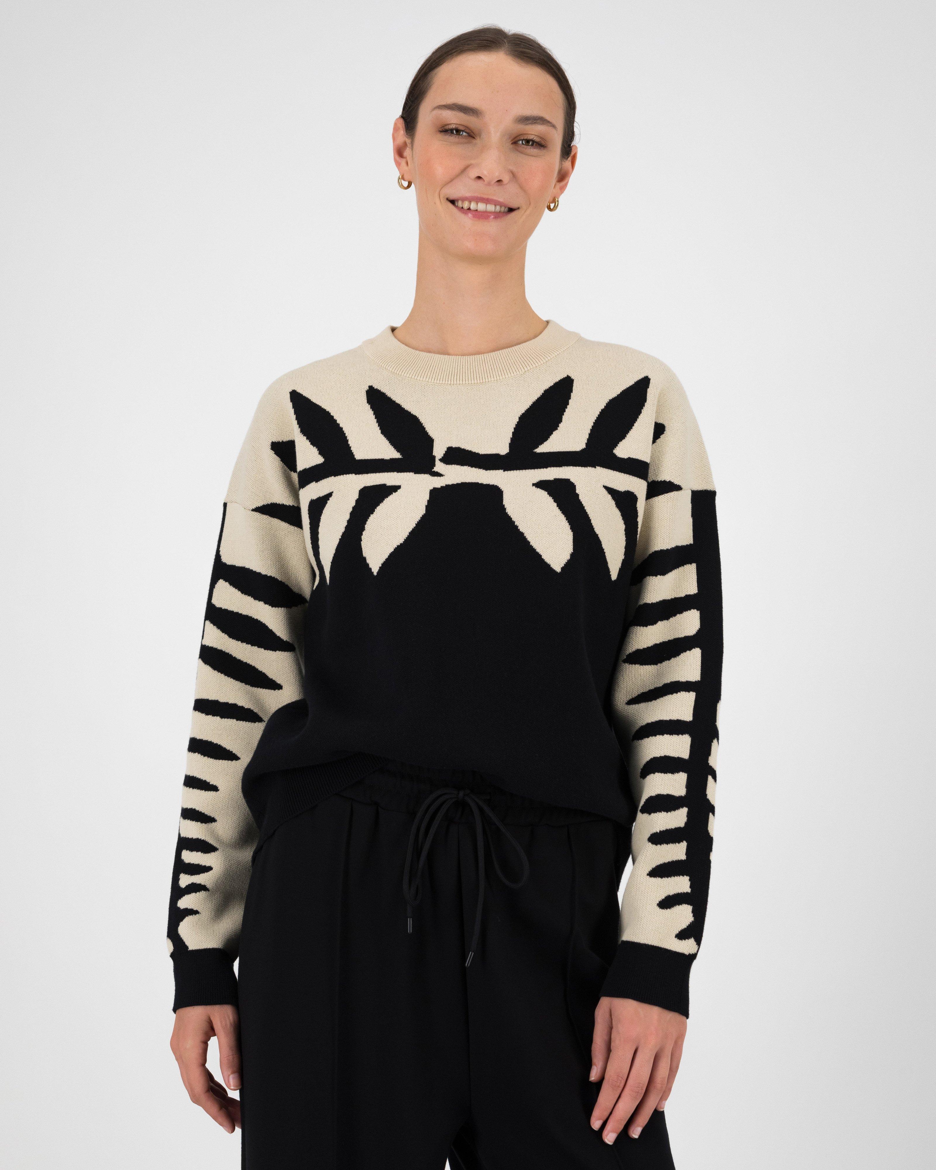 Tori Leaf Design Knitwear Jumper -  Black