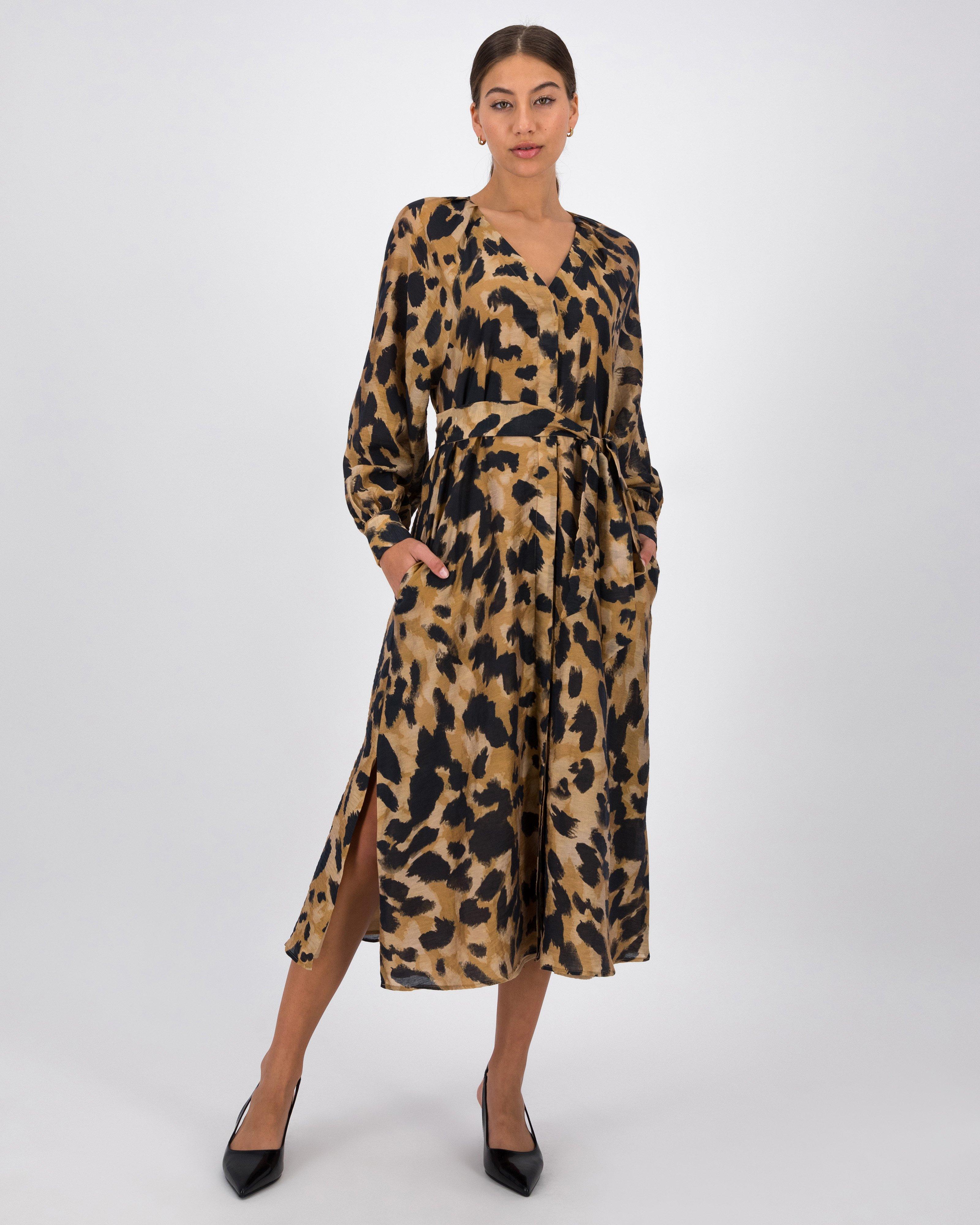 Anna Printed Dress -  Brown