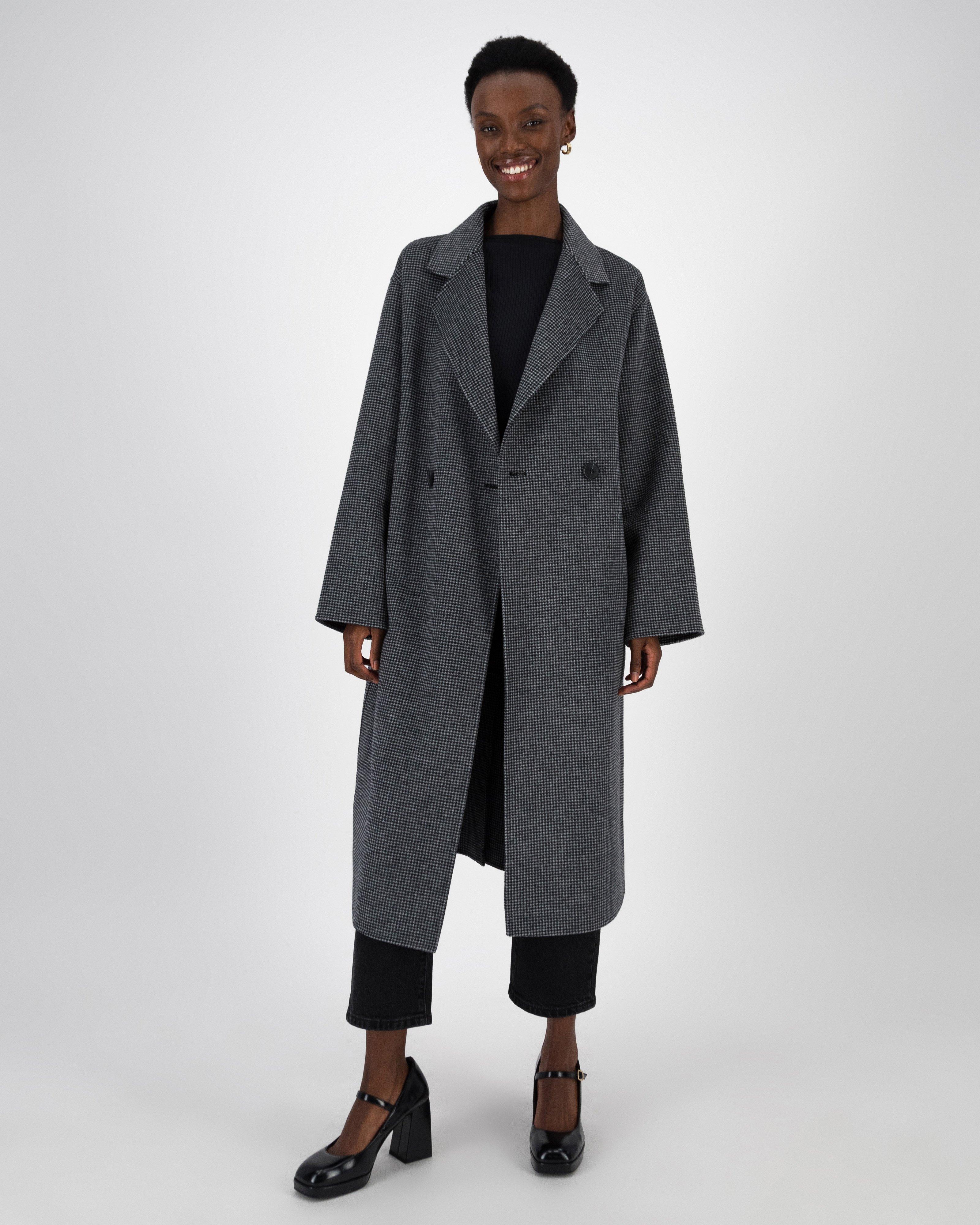 Aila Houndstooth Wool Coat -  Blue