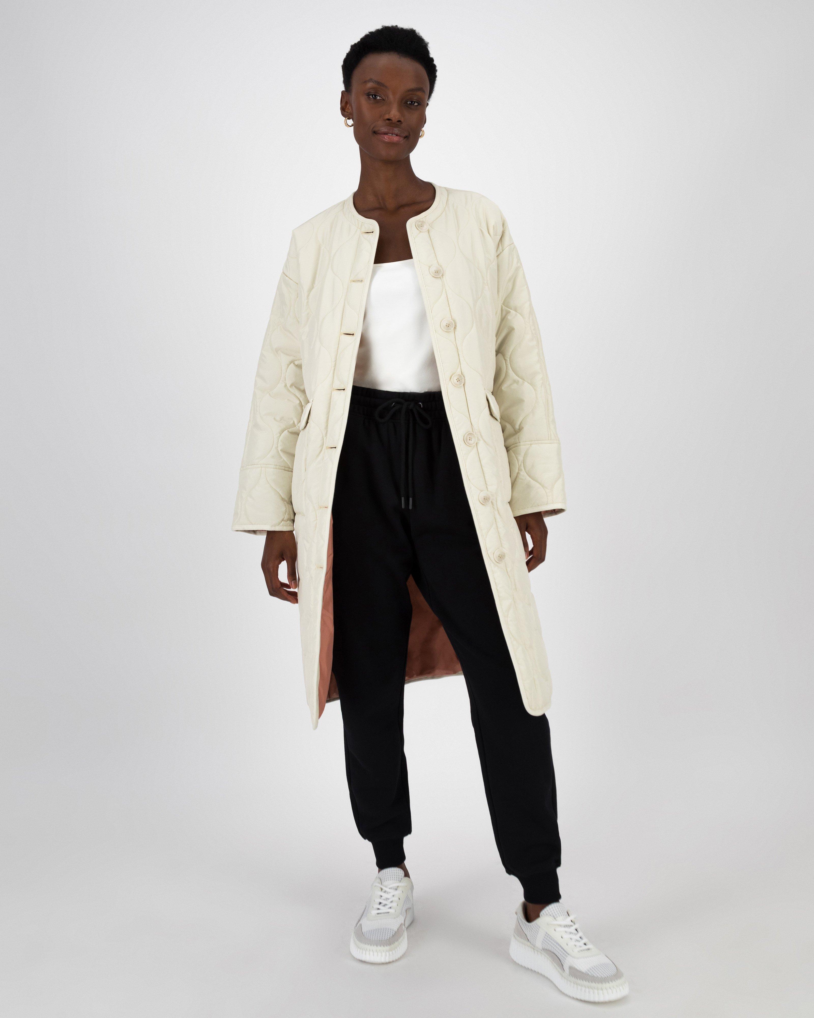 Lindiwe Quilted Collarless Coat -  Stone