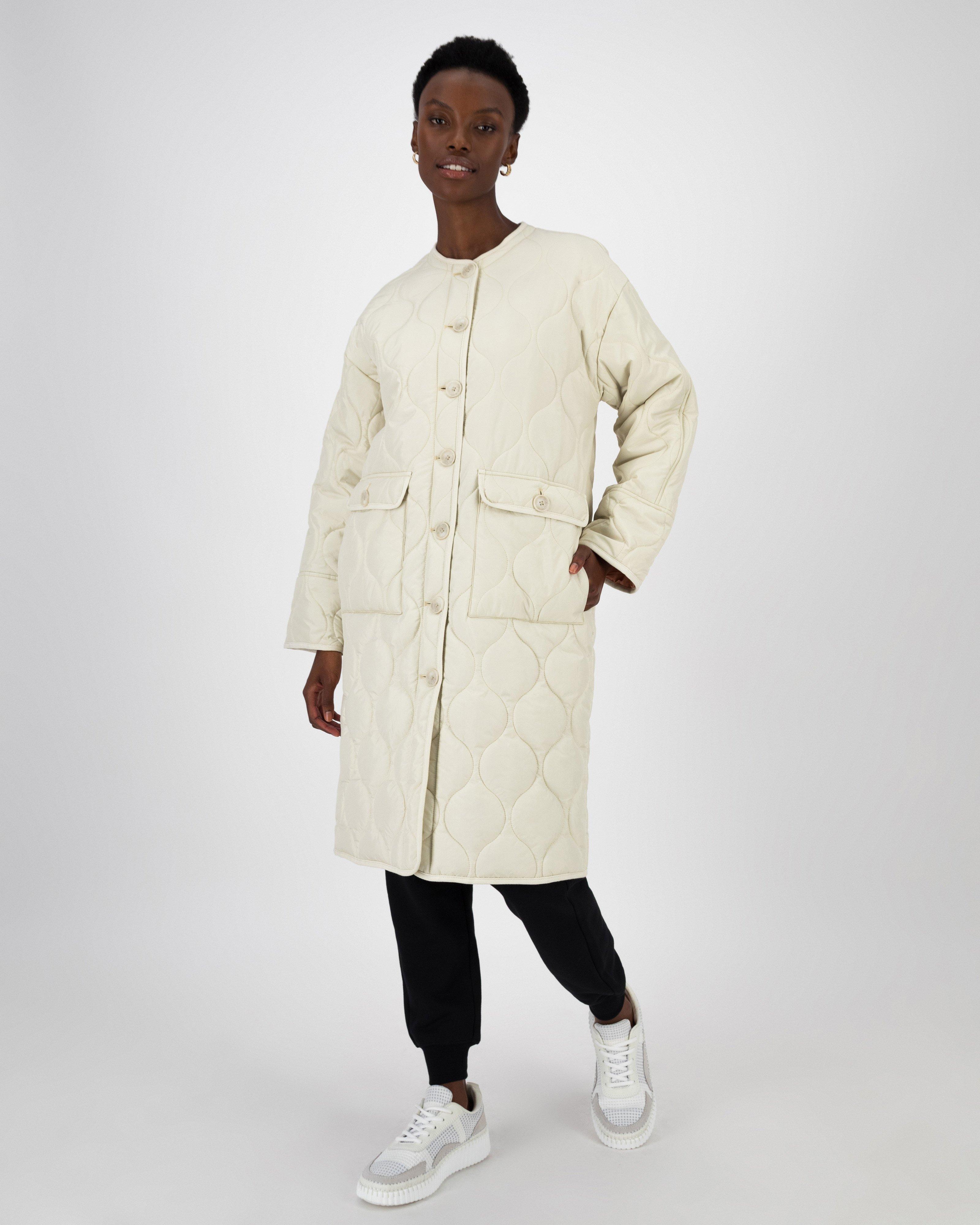 Lindiwe Quilted Collarless Coat -  Stone