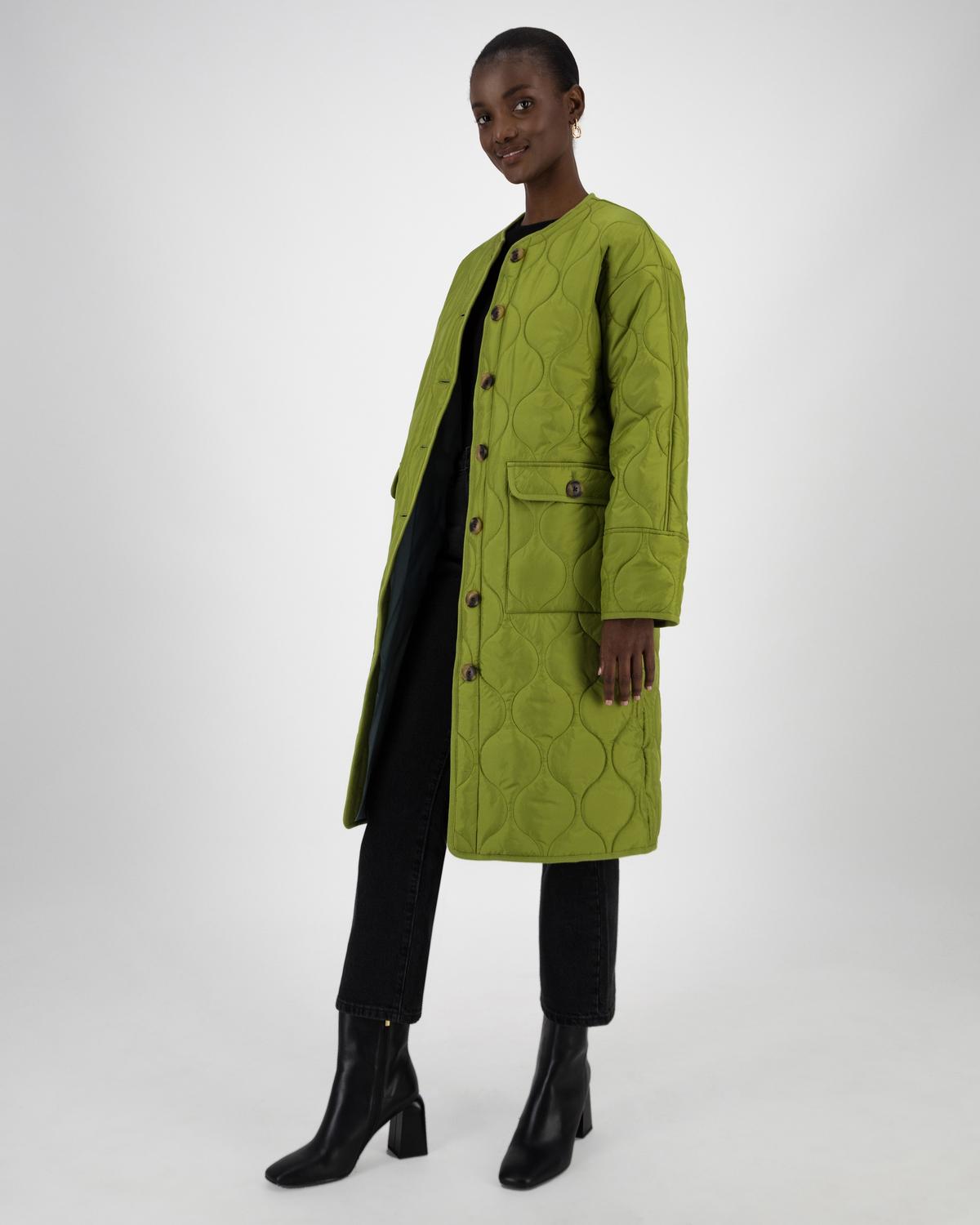 Lindiwe Quilted Collarless Coat -  Fatigue