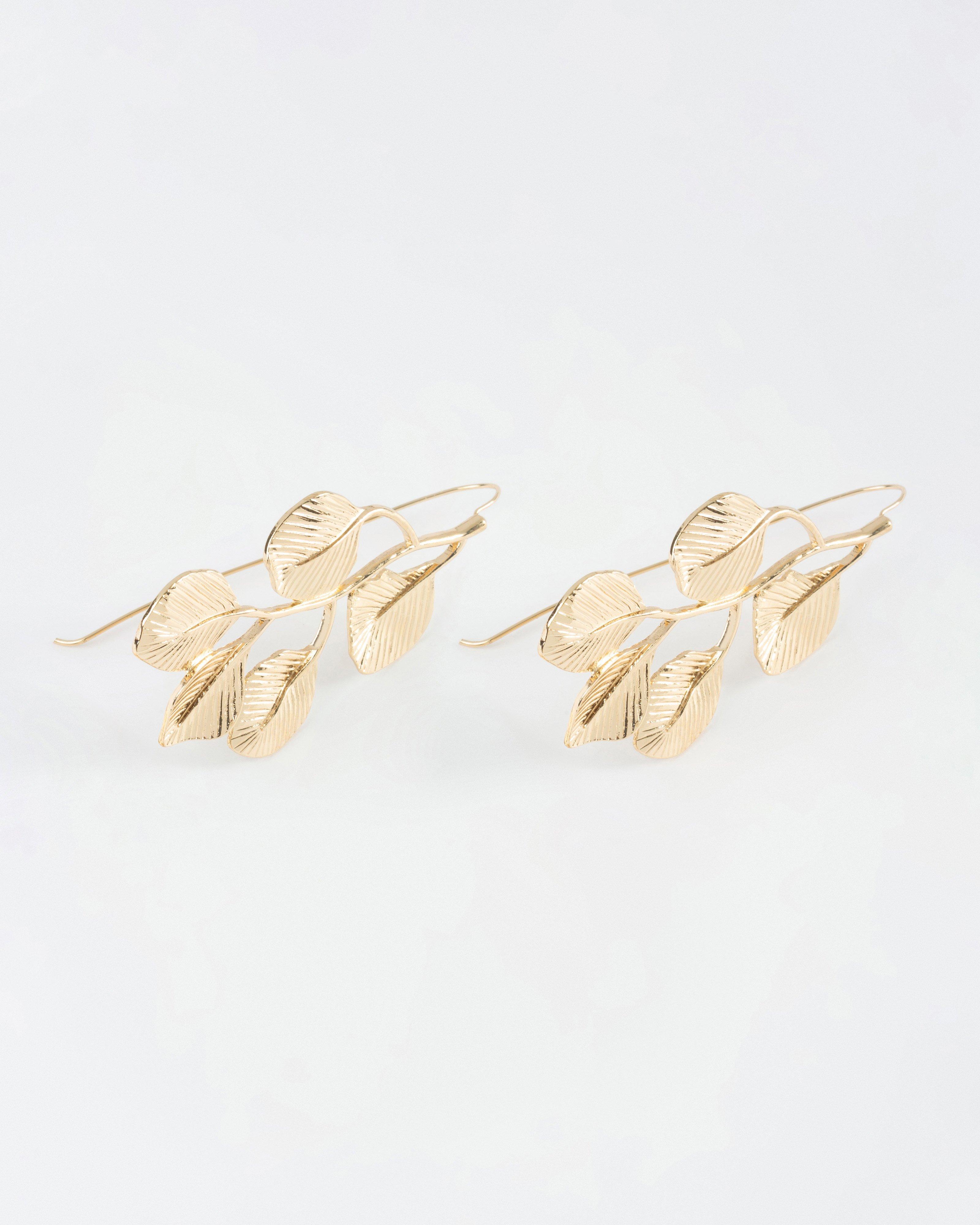 Leaf Statement Drop Earrings -  Gold