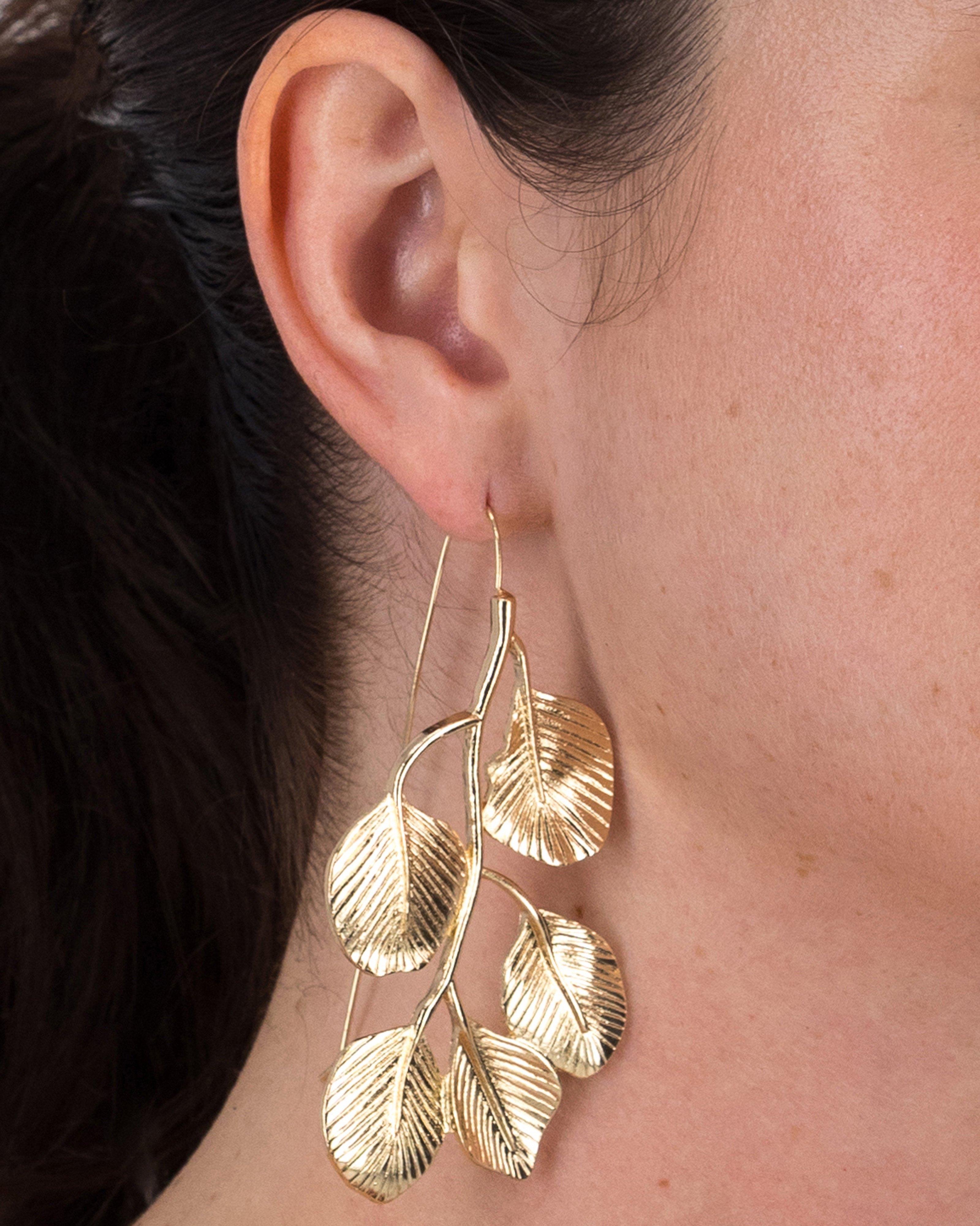 Leaf Statement Drop Earrings -  Gold