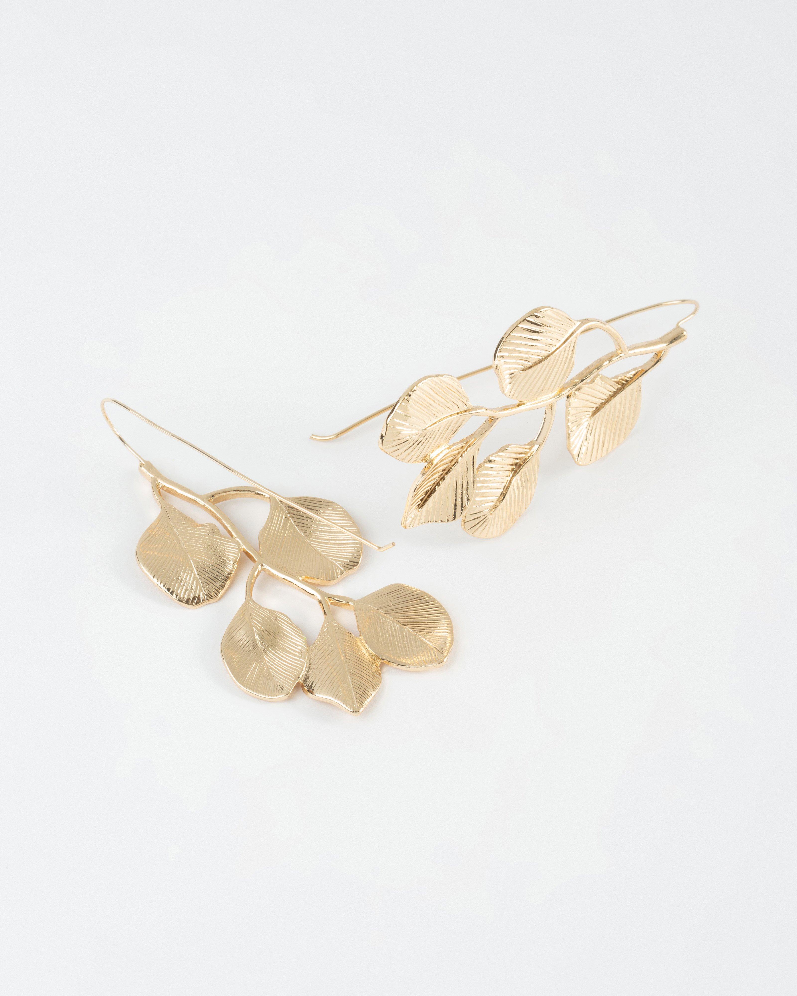 Leaf Statement Drop Earrings -  Gold