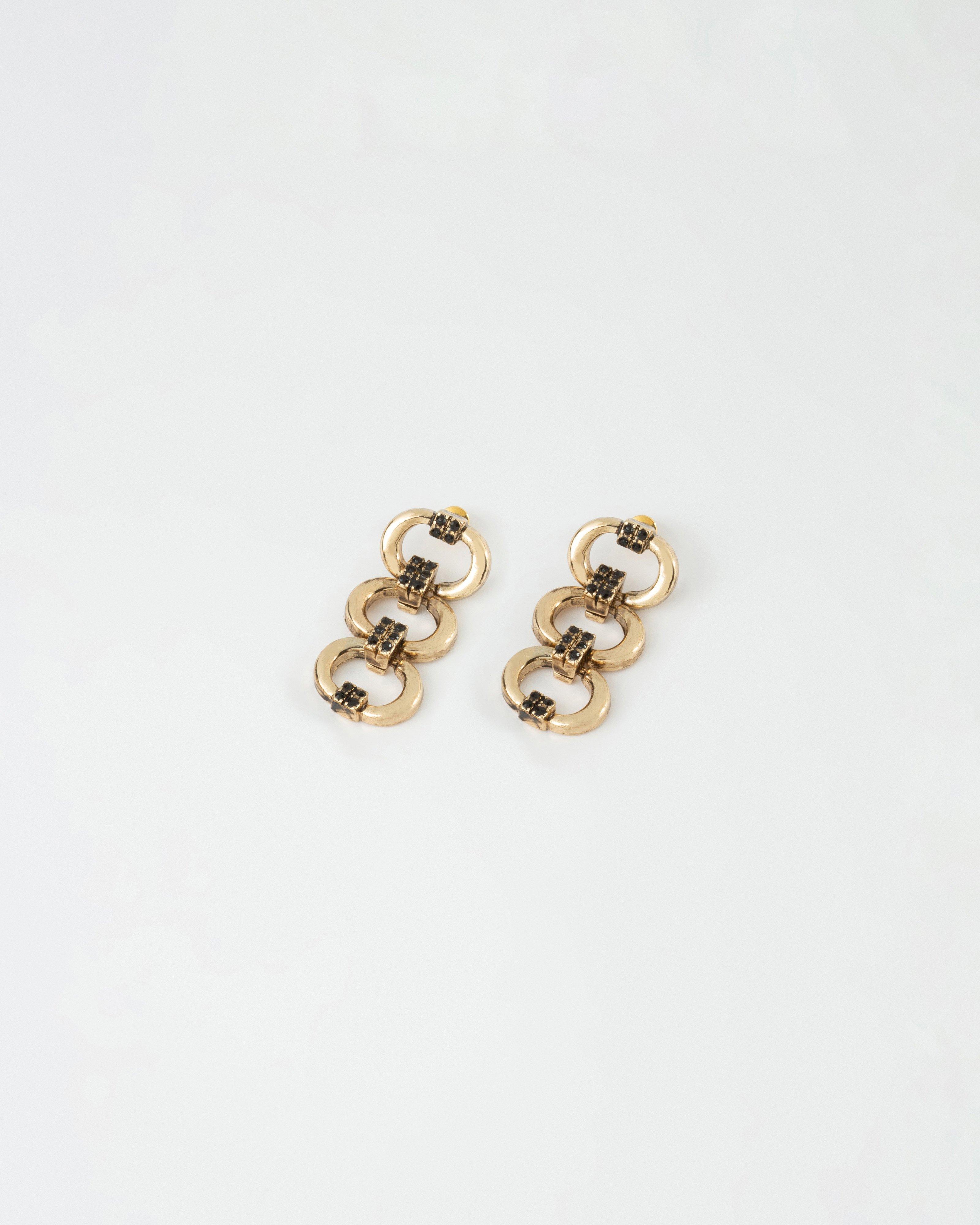 Triple Oval Link Drop Earrings -  Gold