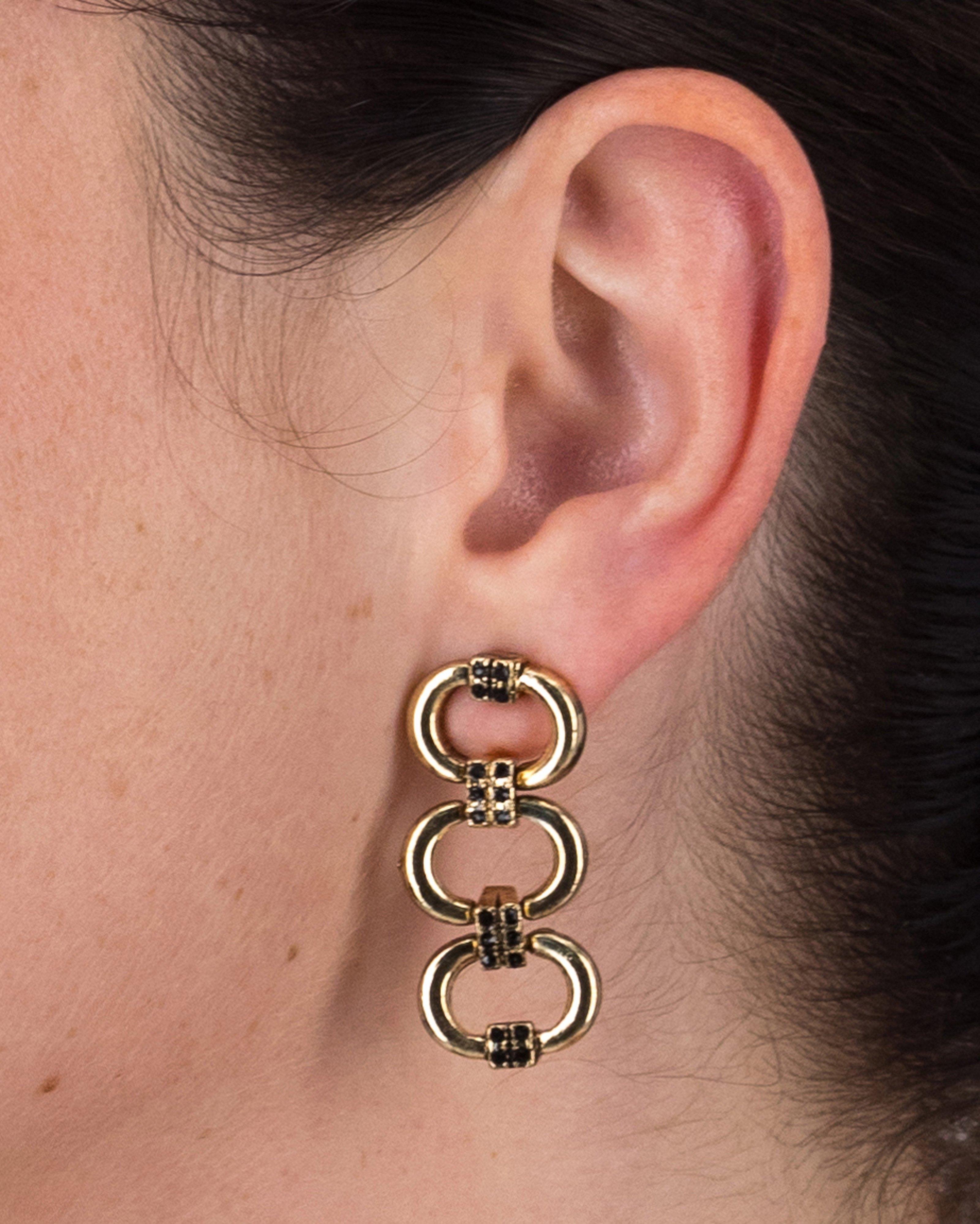 Triple Oval Link Drop Earrings -  Gold