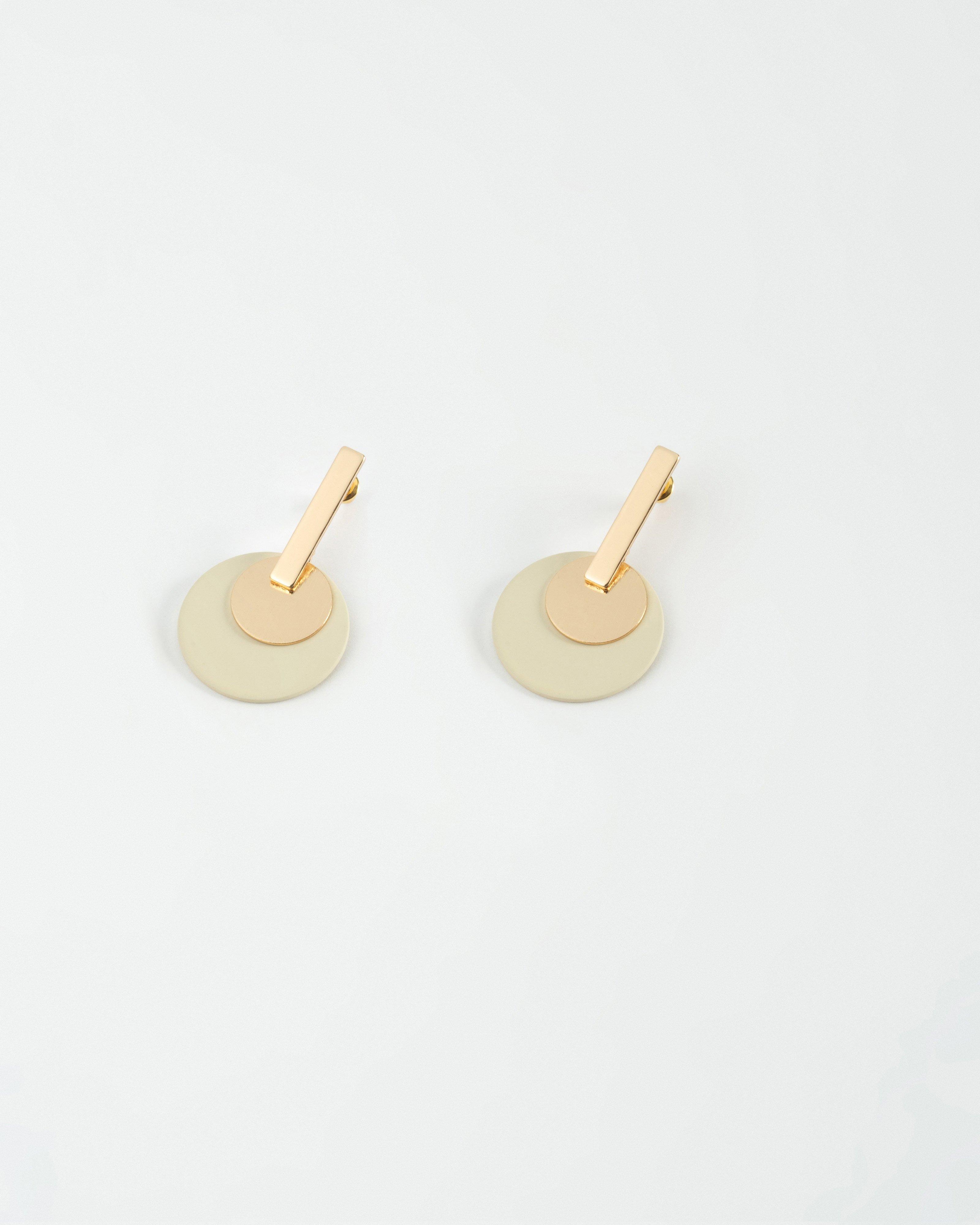 Double Disk Epoxy and Bar Drop Earrings  -  Nude