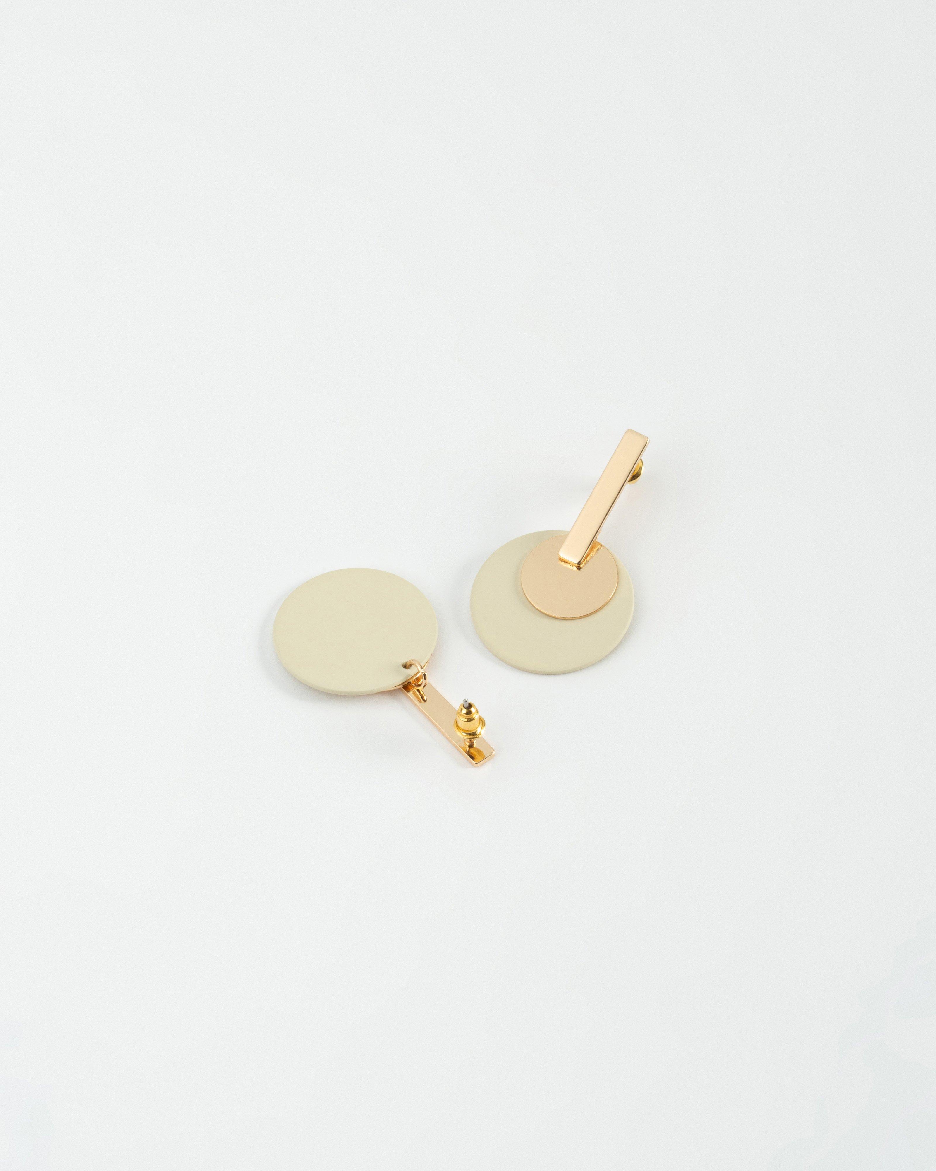 Double Disk Epoxy and Bar Drop Earrings  -  Nude