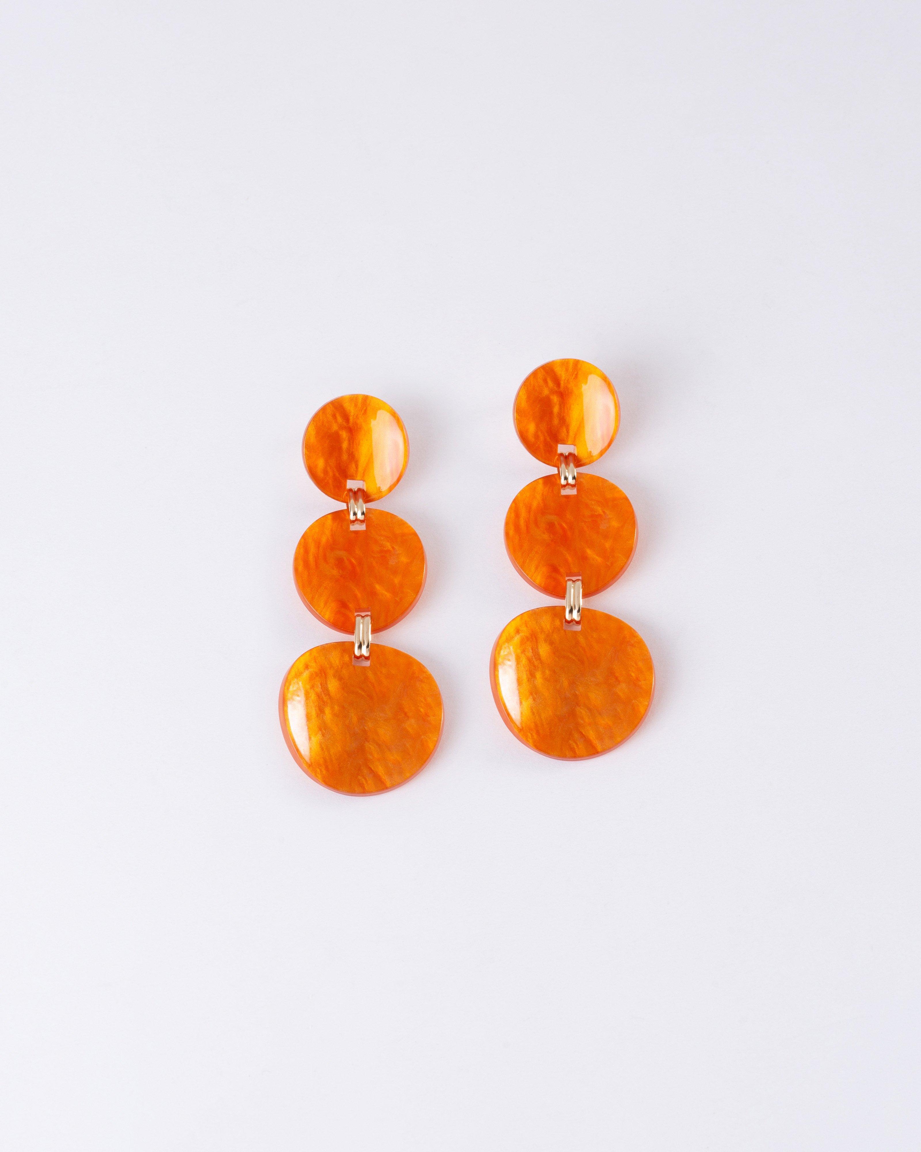 Three Tier Brushed Disk Earrings -  Orange