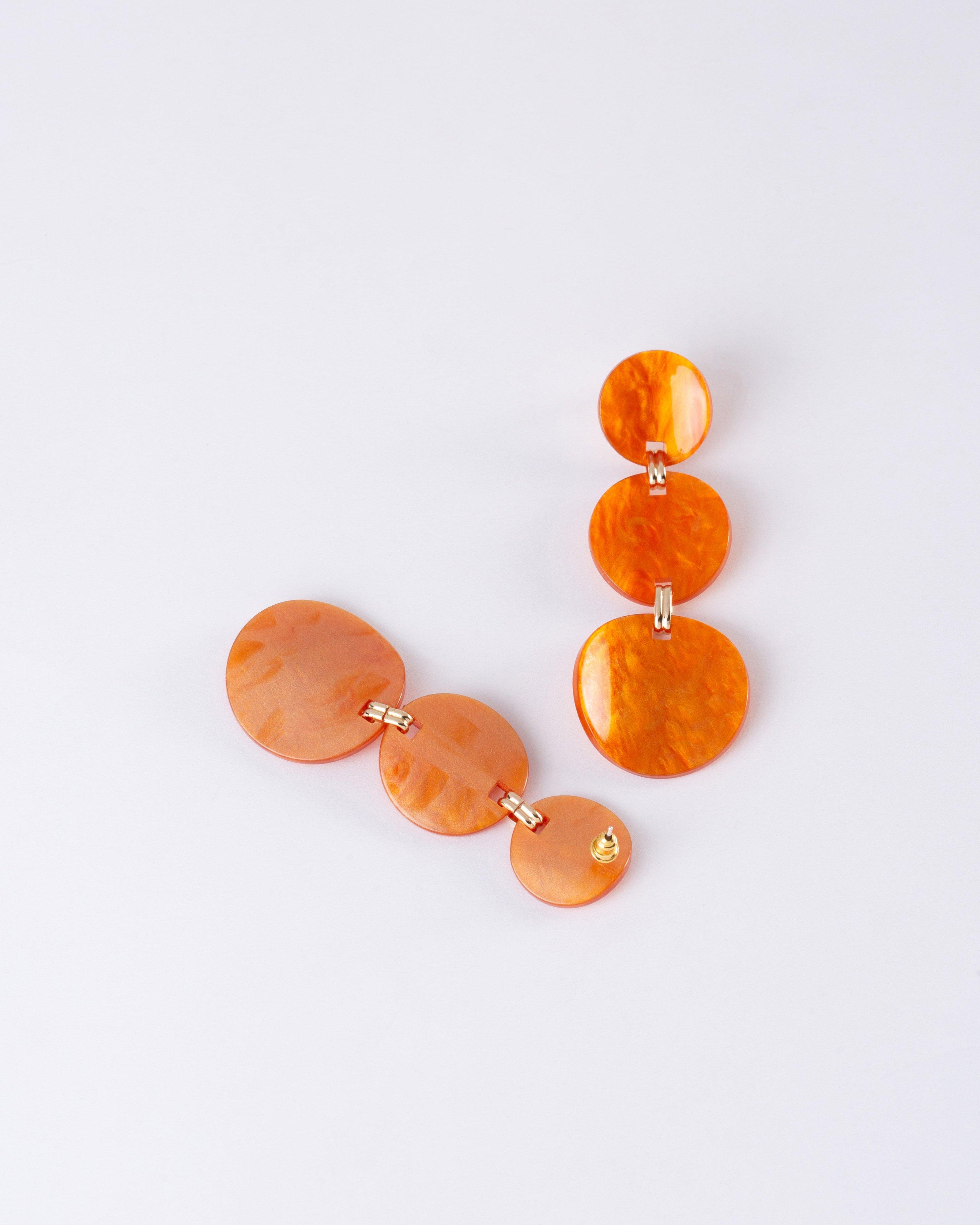 Three Tier Brushed Disk Earrings -  Orange