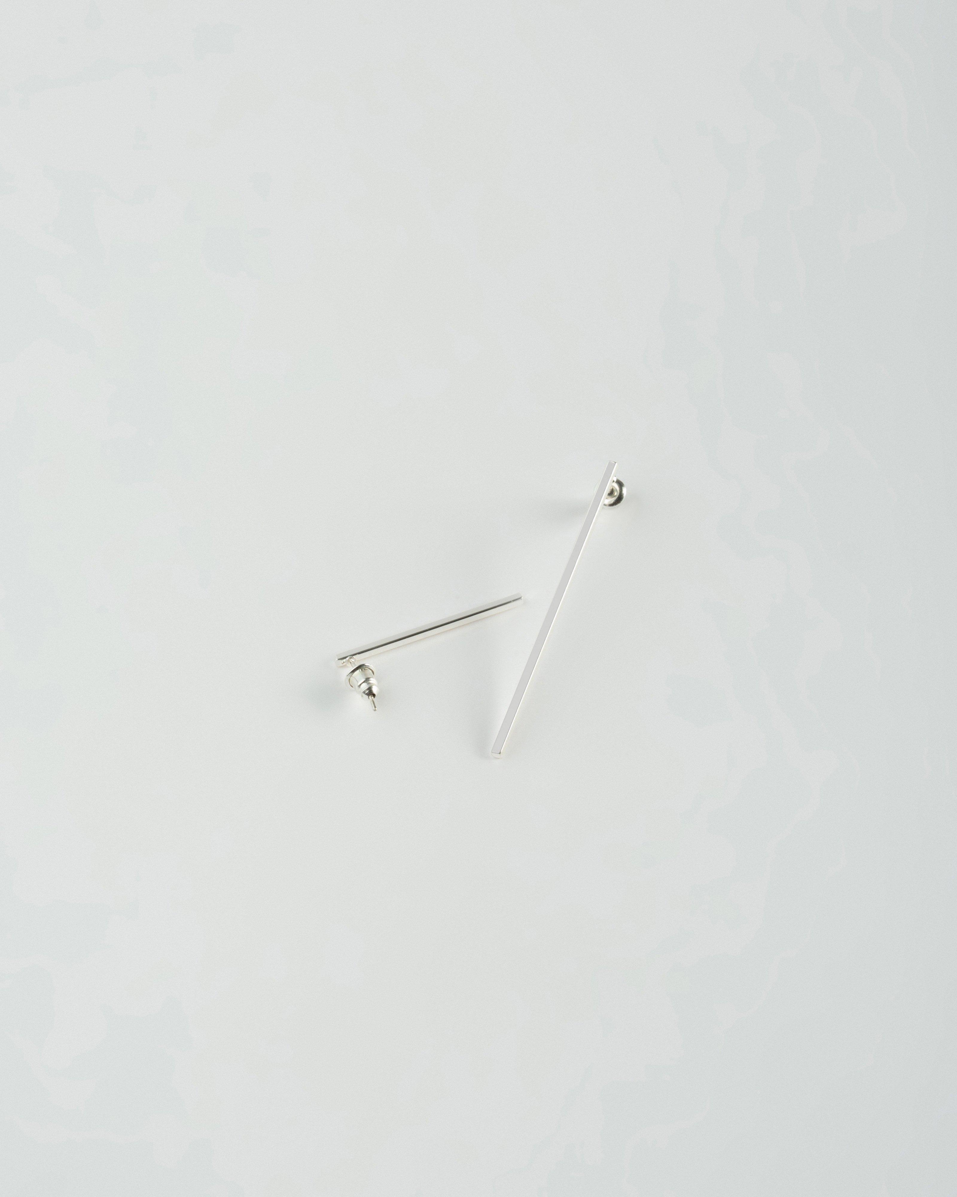 Plain Mismatched Linear Earrings -  Silver