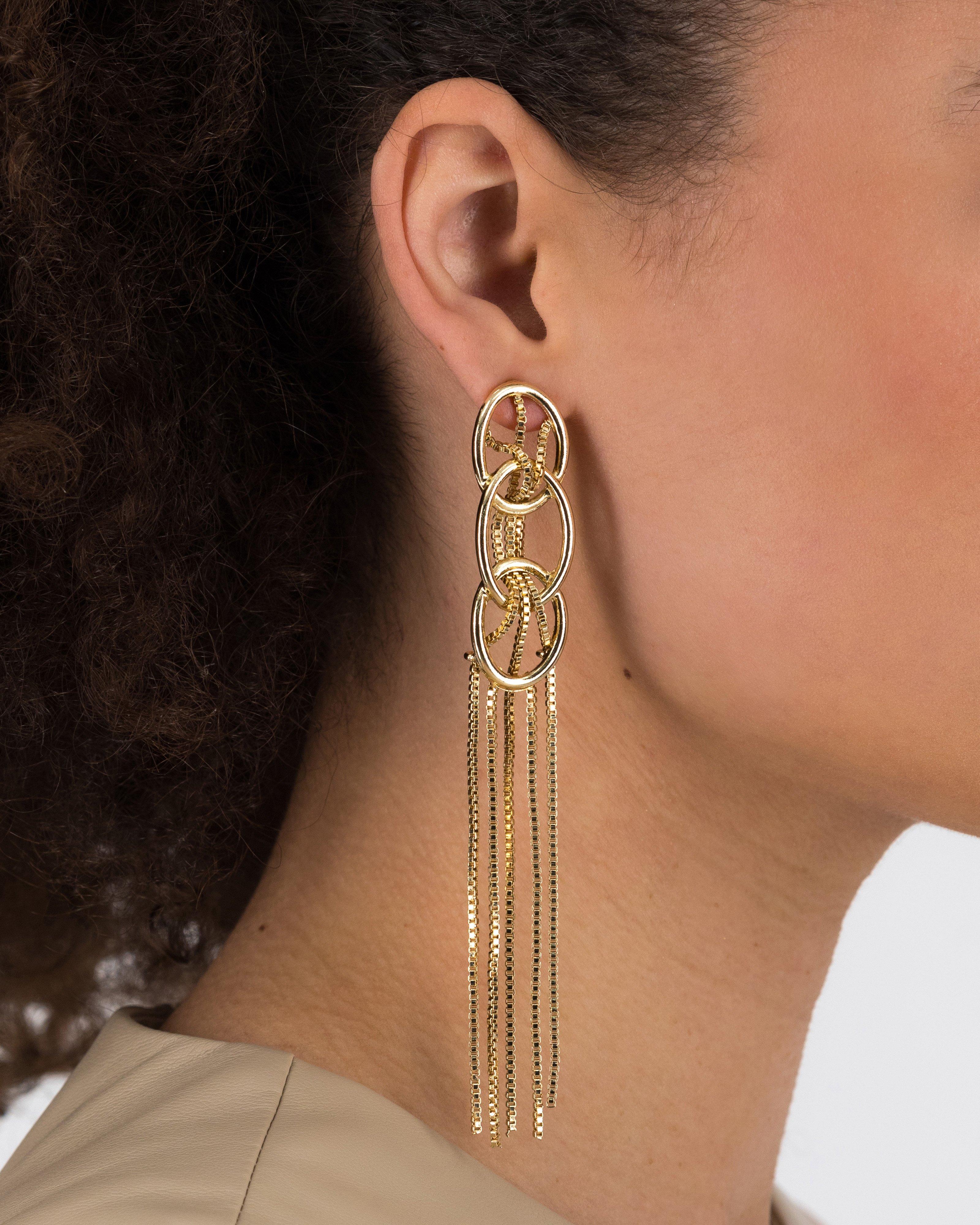 Oval Link Shoulder Duster Earrings -  Gold