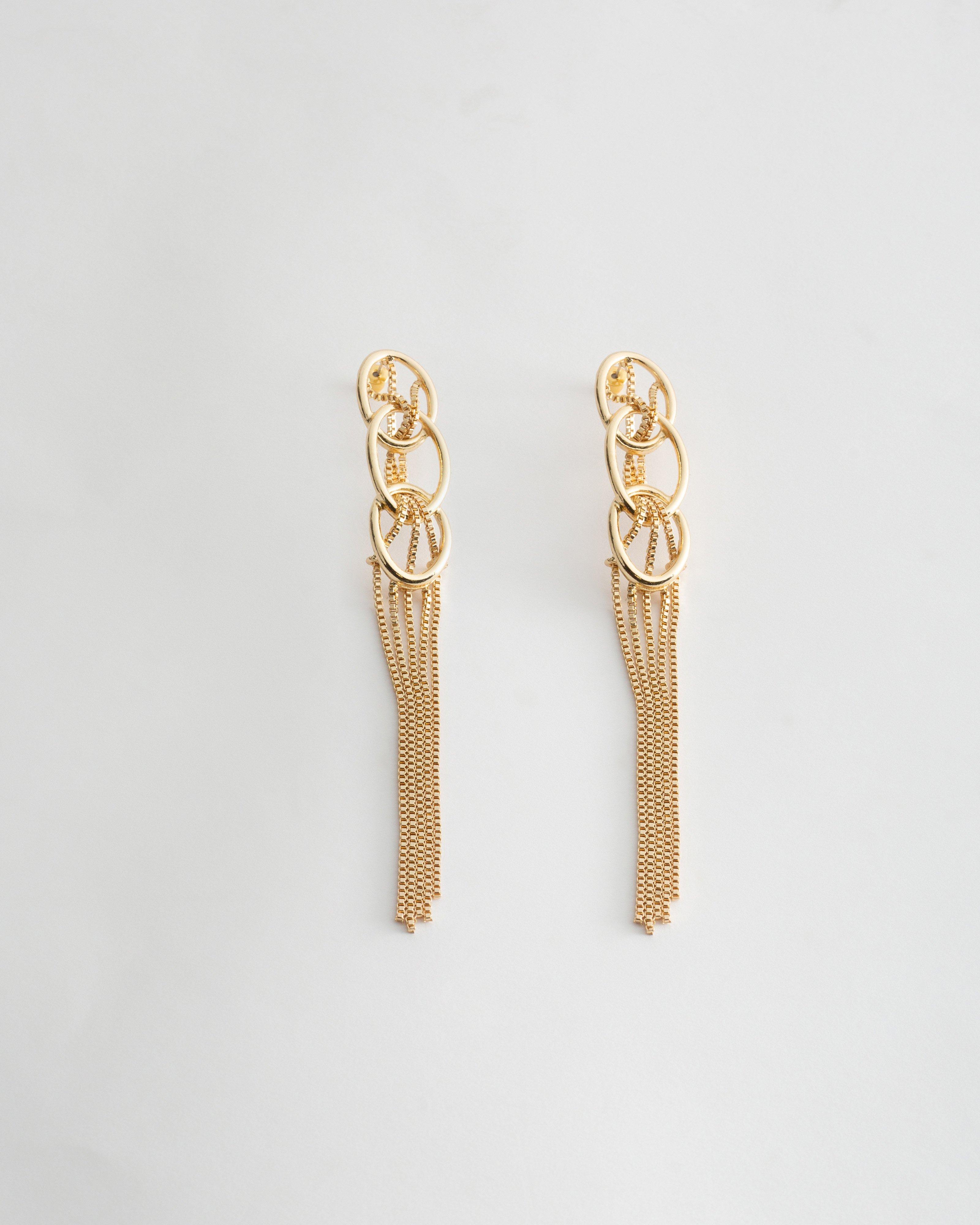 Oval Link Shoulder Duster Earrings -  Gold