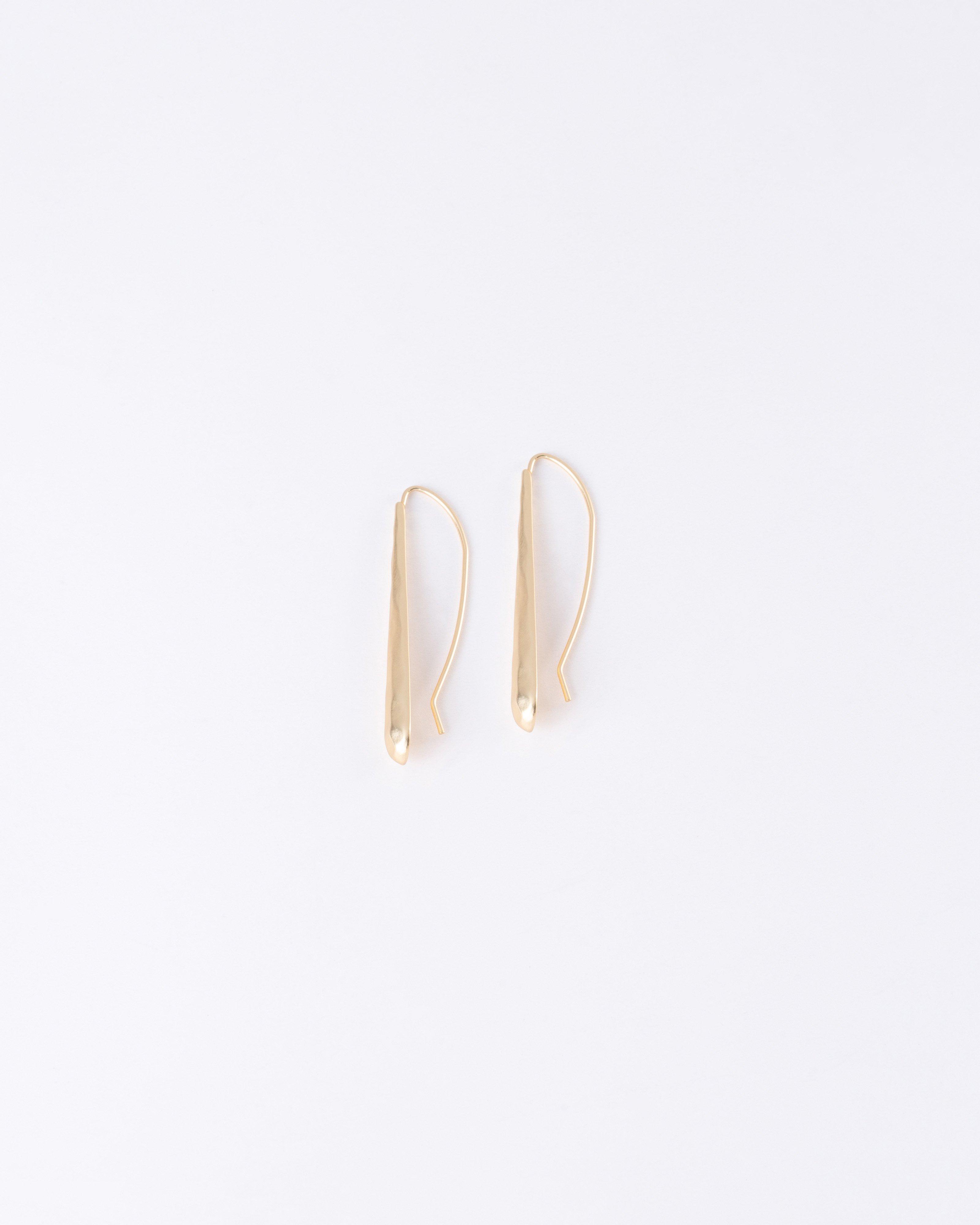 Elongated Beaten Metal Teardrop Earrings -  Gold